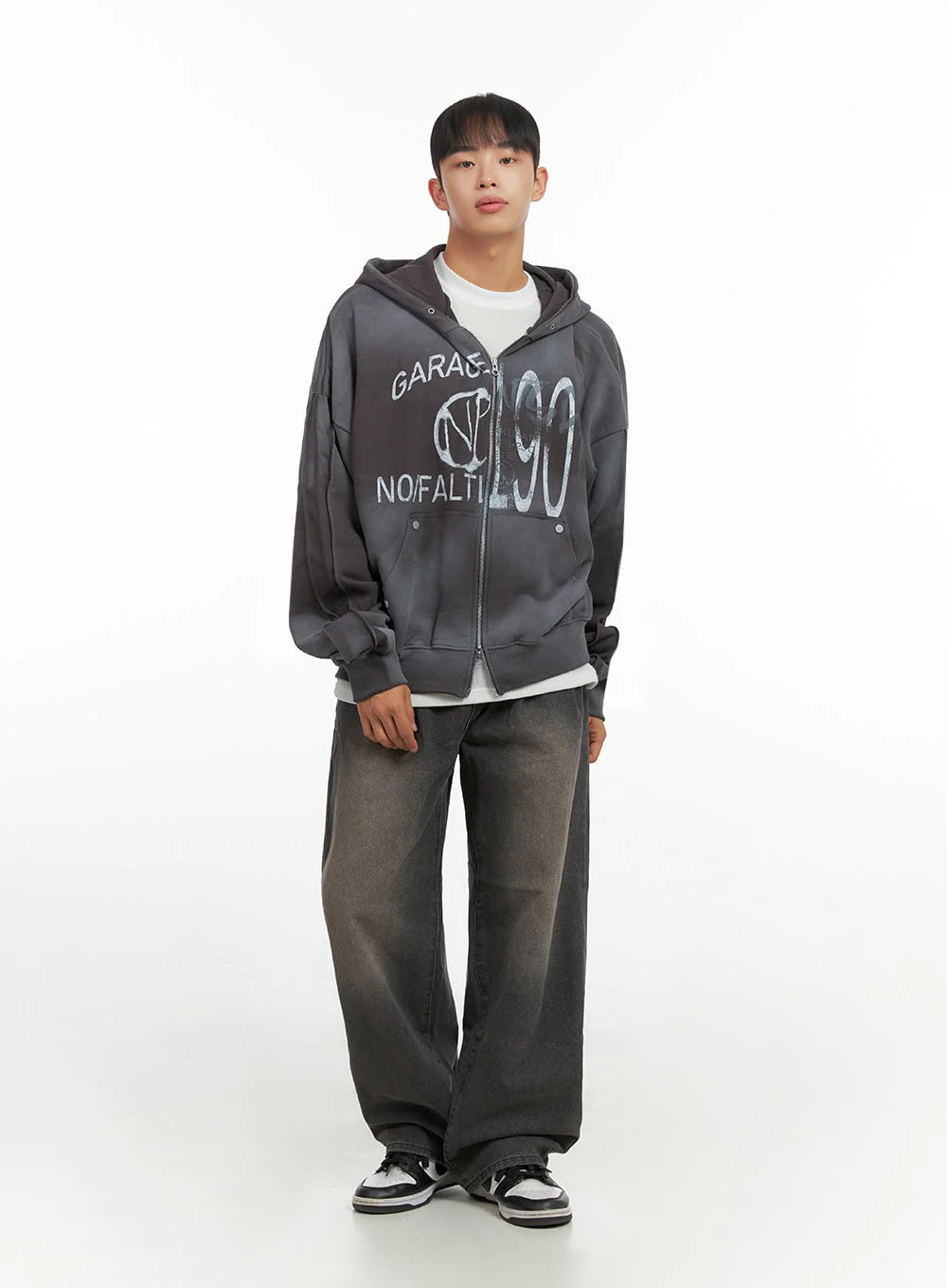 Men's Paint Washed Graphic Zip-Up Hoodie IO420 - Image 6