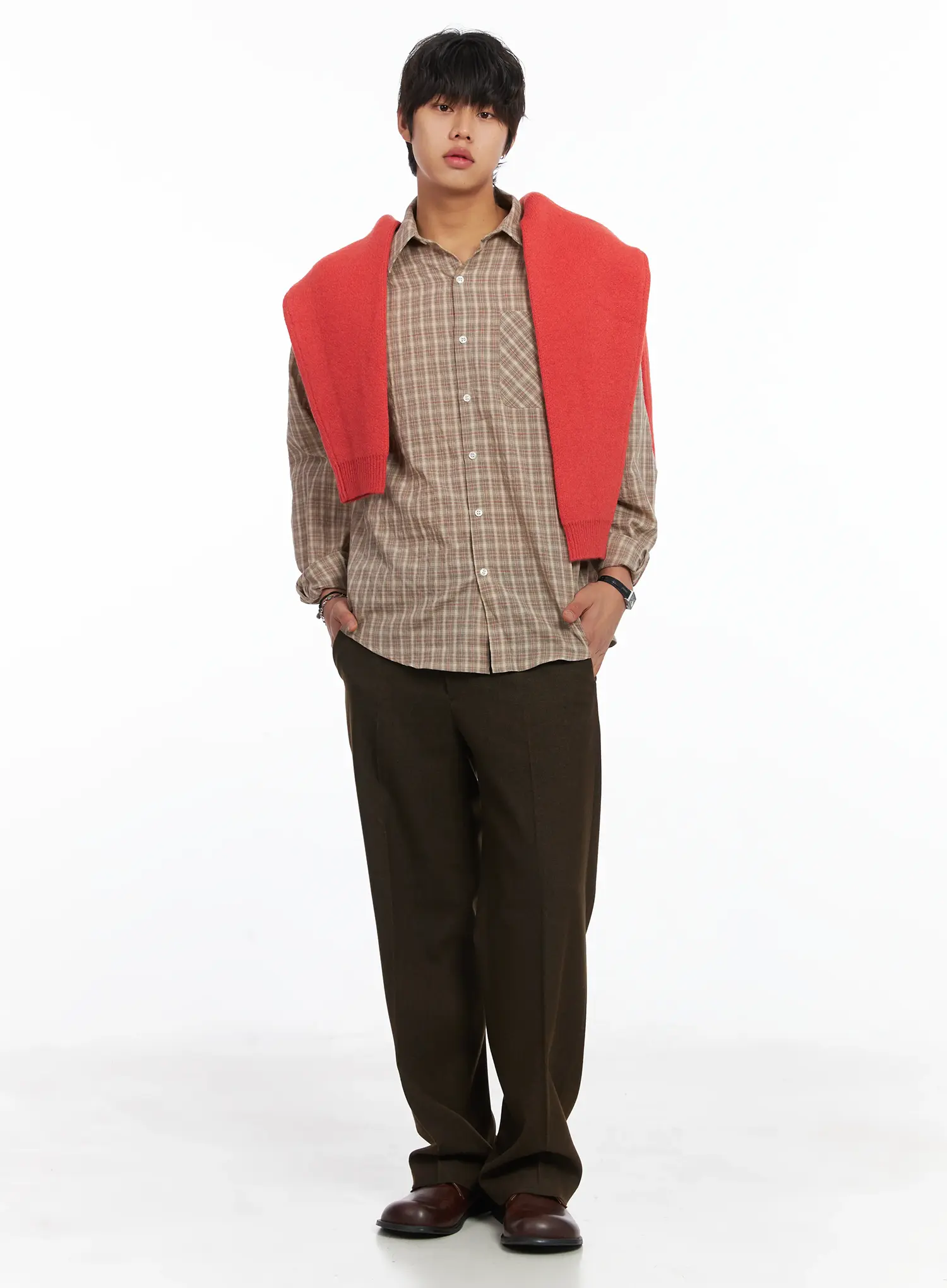 Men's Plaid Button-Down Shirt IJ512 - Image 10