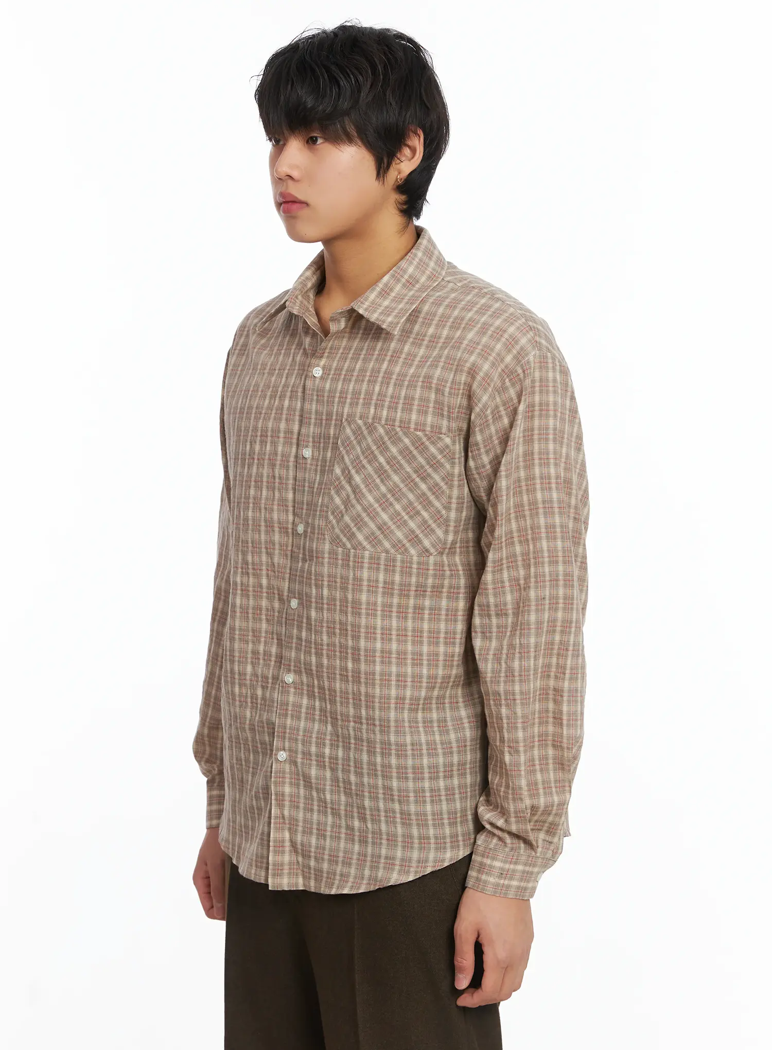 Men's Plaid Button-Down Shirt IJ512 - Image 4