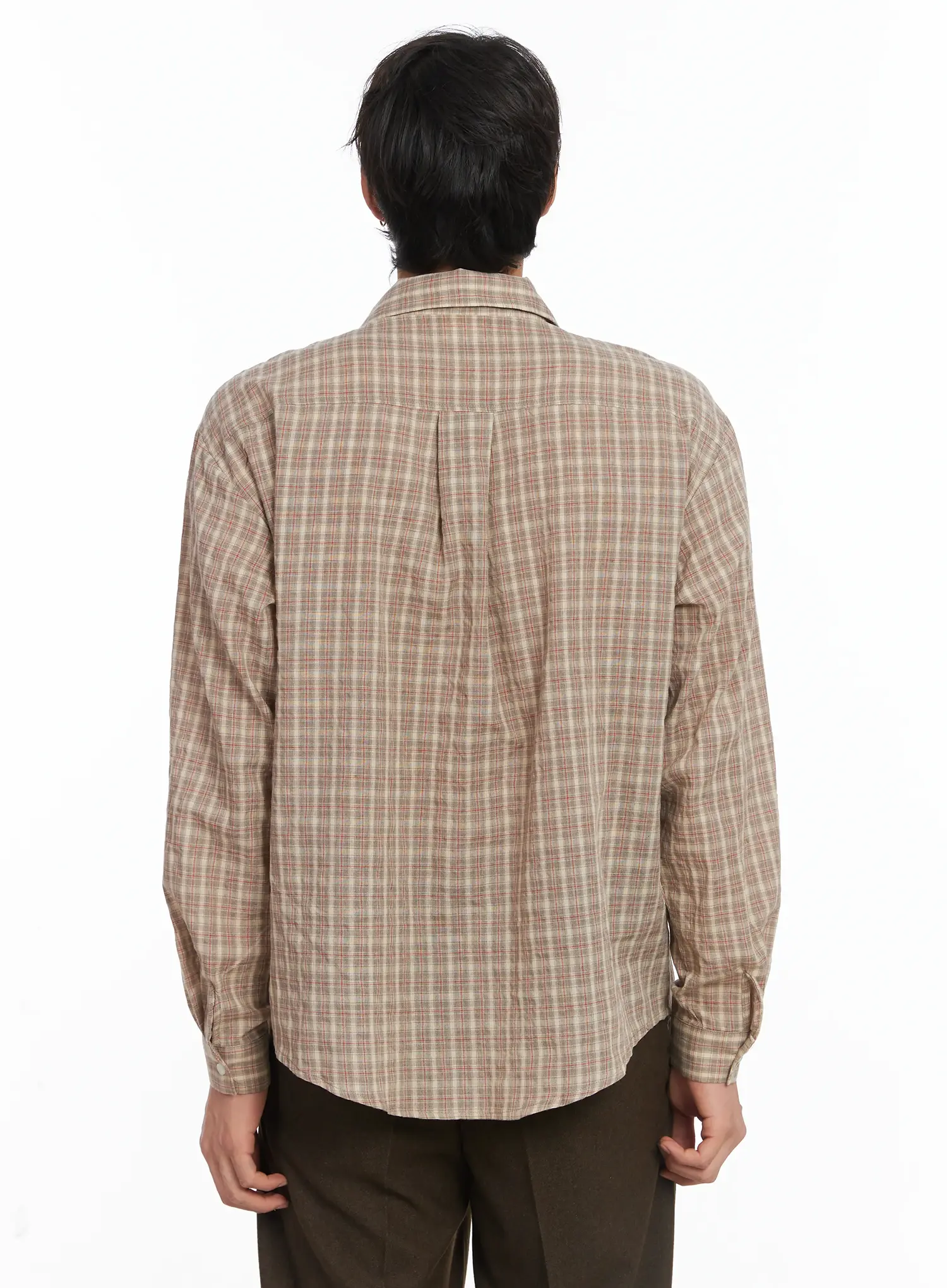 Men's Plaid Button-Down Shirt IJ512 - Image 5