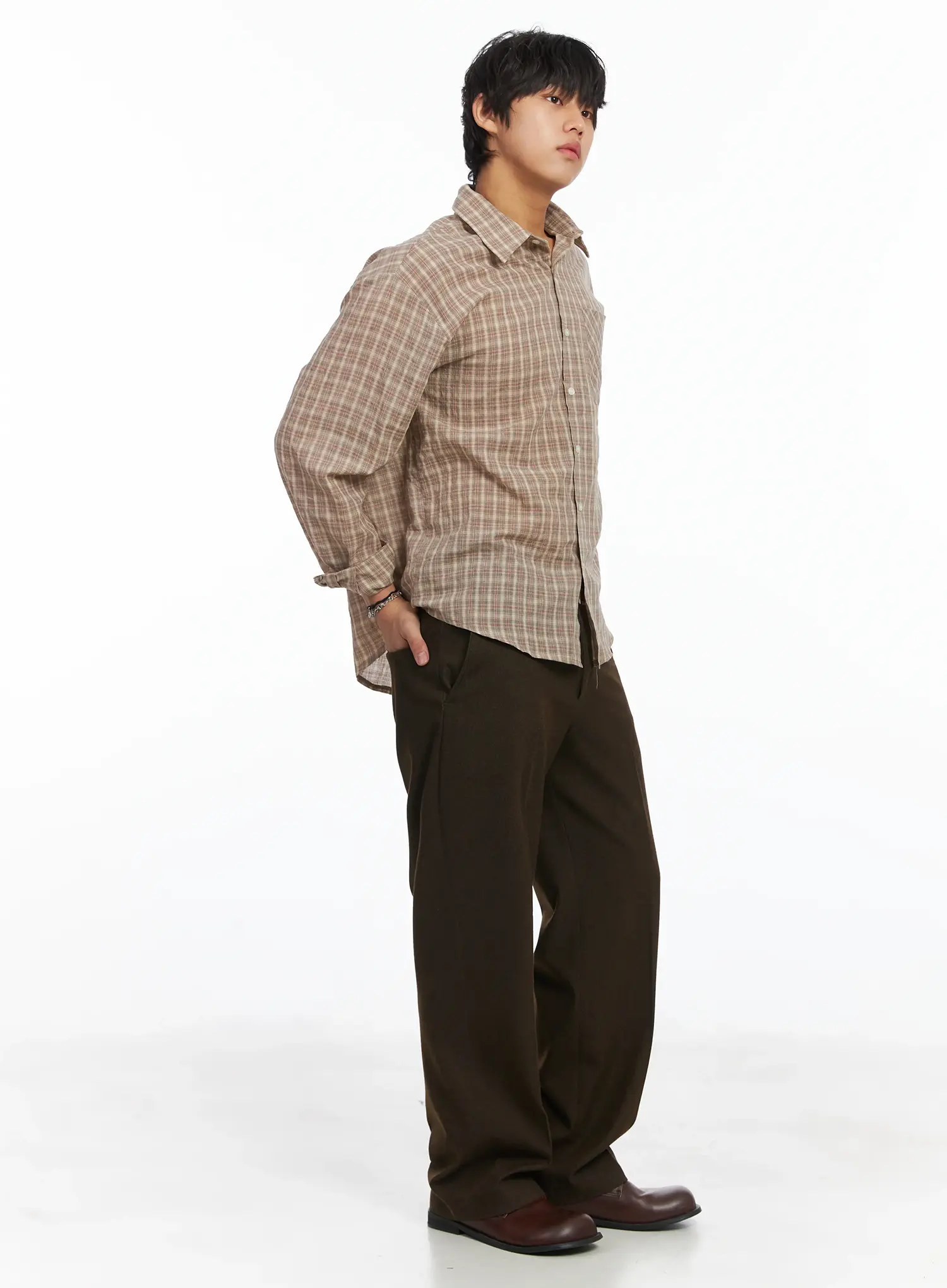 Men's Plaid Button-Down Shirt IJ512 - Image 8