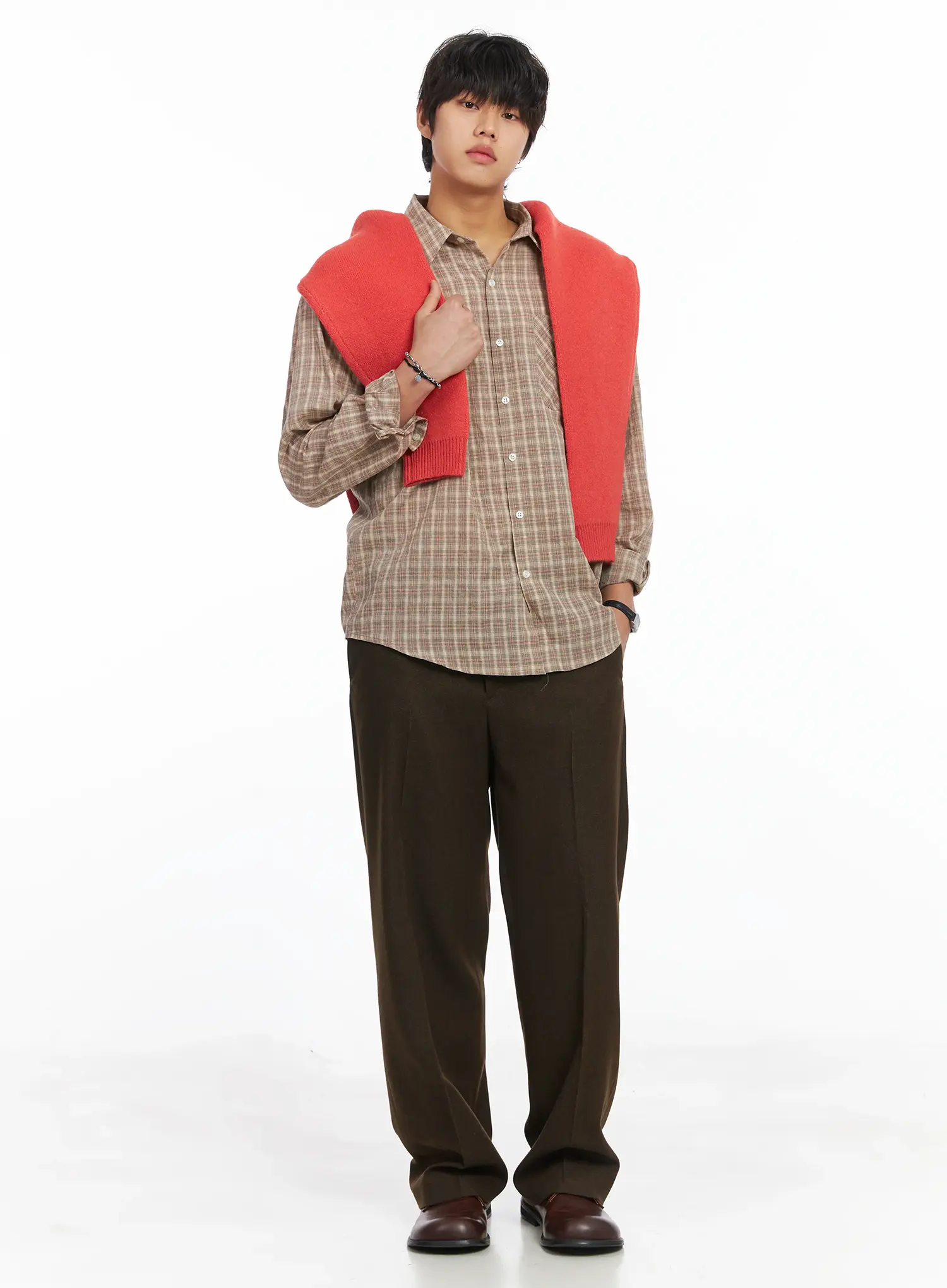 Men's Plaid Button-Down Shirt IJ512 - Image 9