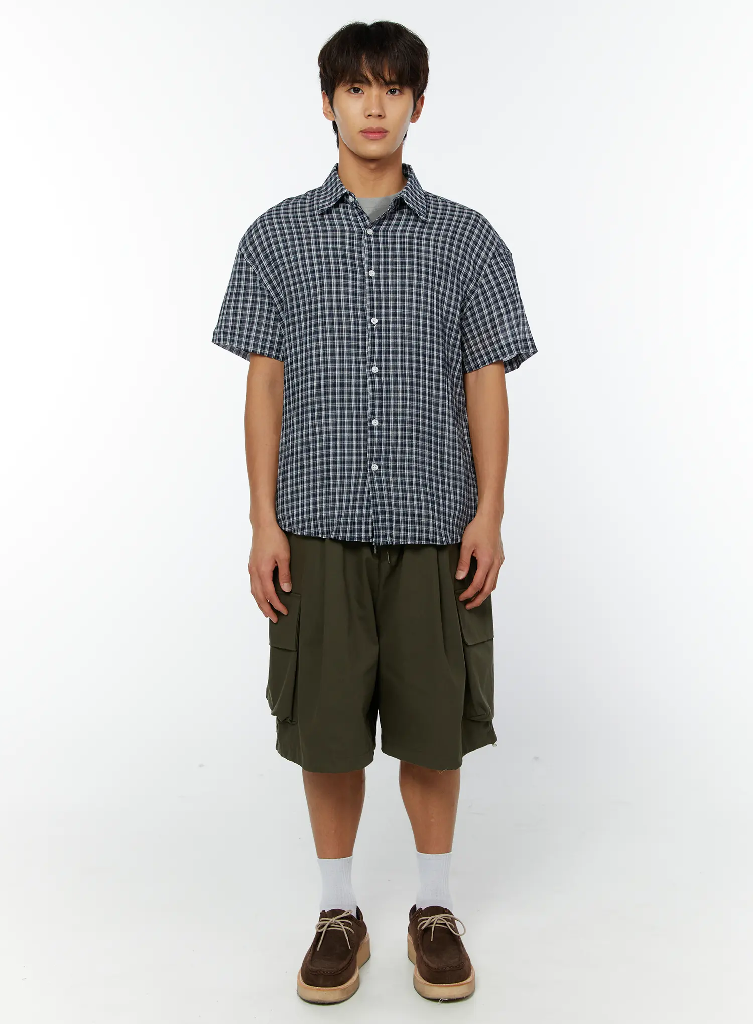 Men's Plaid Button-Up Shirt IY514 - Image 4