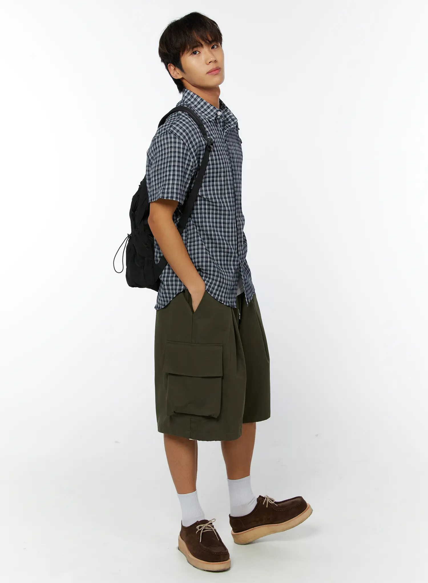 Men's Plaid Button-Up Shirt IY514 - Image 7