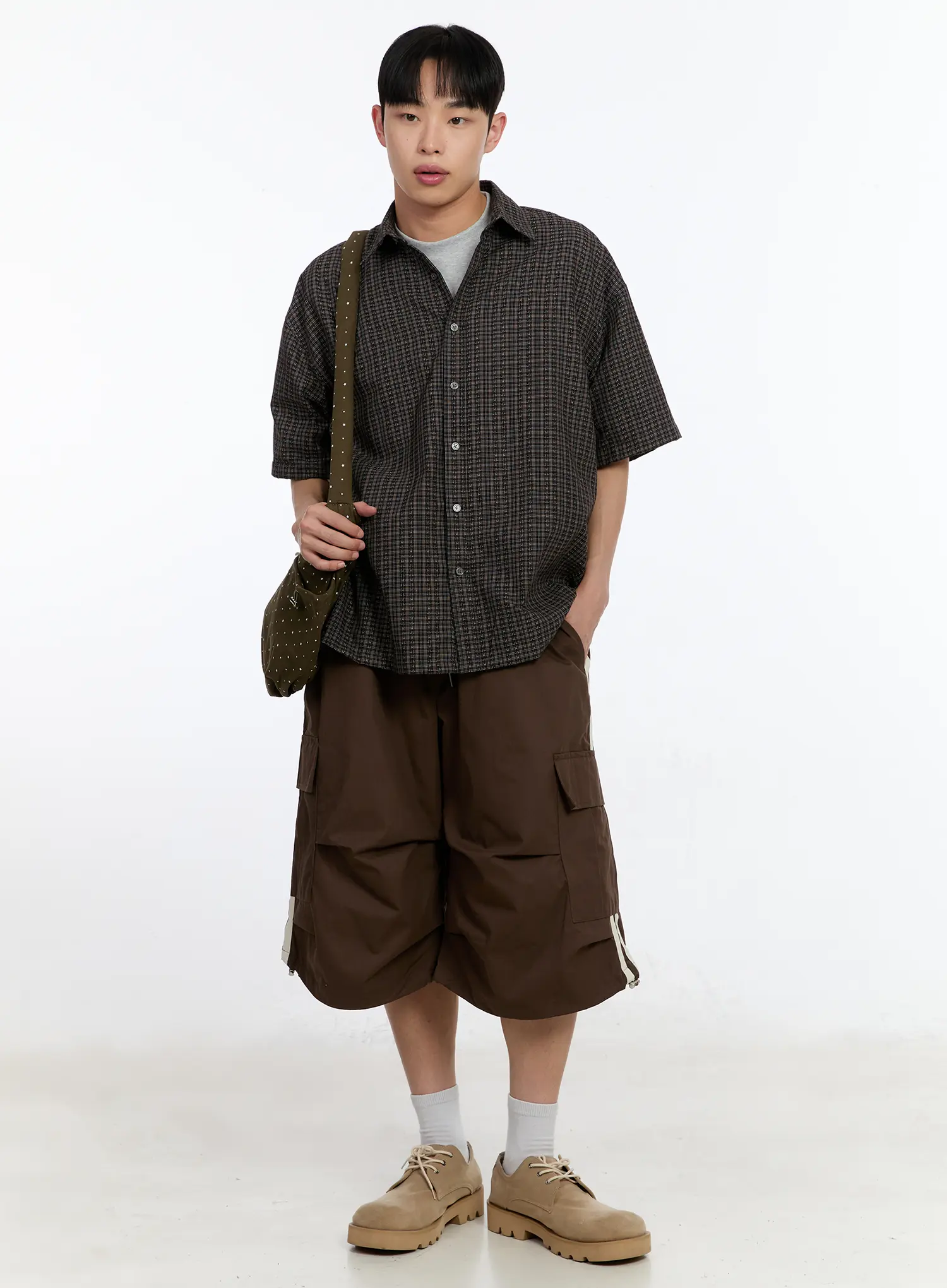 Men's Plaid Short Sleeve Button-Up Shirt IA507 - Image 2