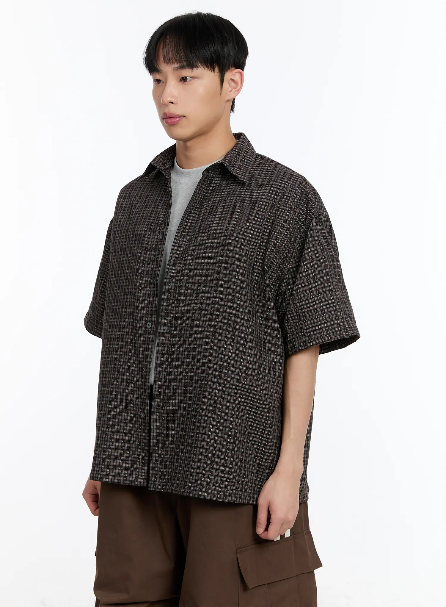 Men's Plaid Short Sleeve Button-Up Shirt IA507 - Image 5
