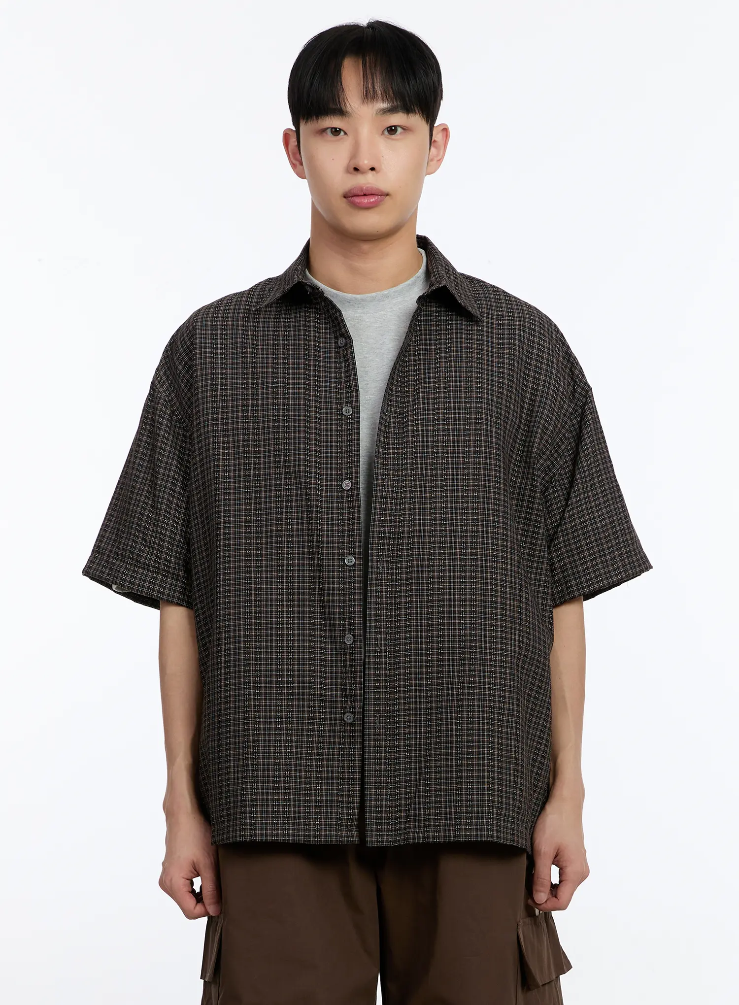 Men's Plaid Short Sleeve Button-Up Shirt IA507 - Image 9