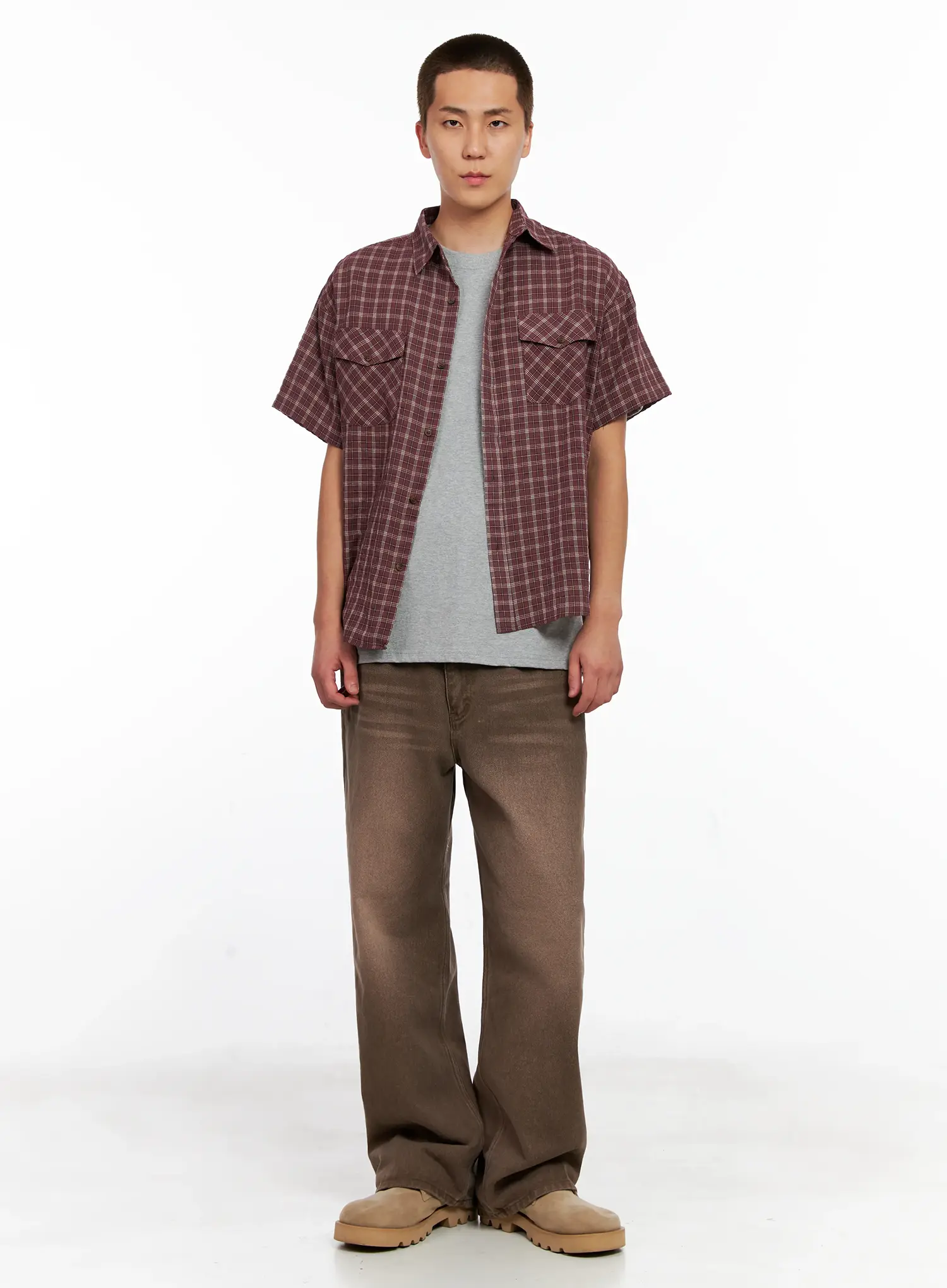 Men's Plaid Short-Sleeve Flannel Shirt IG511