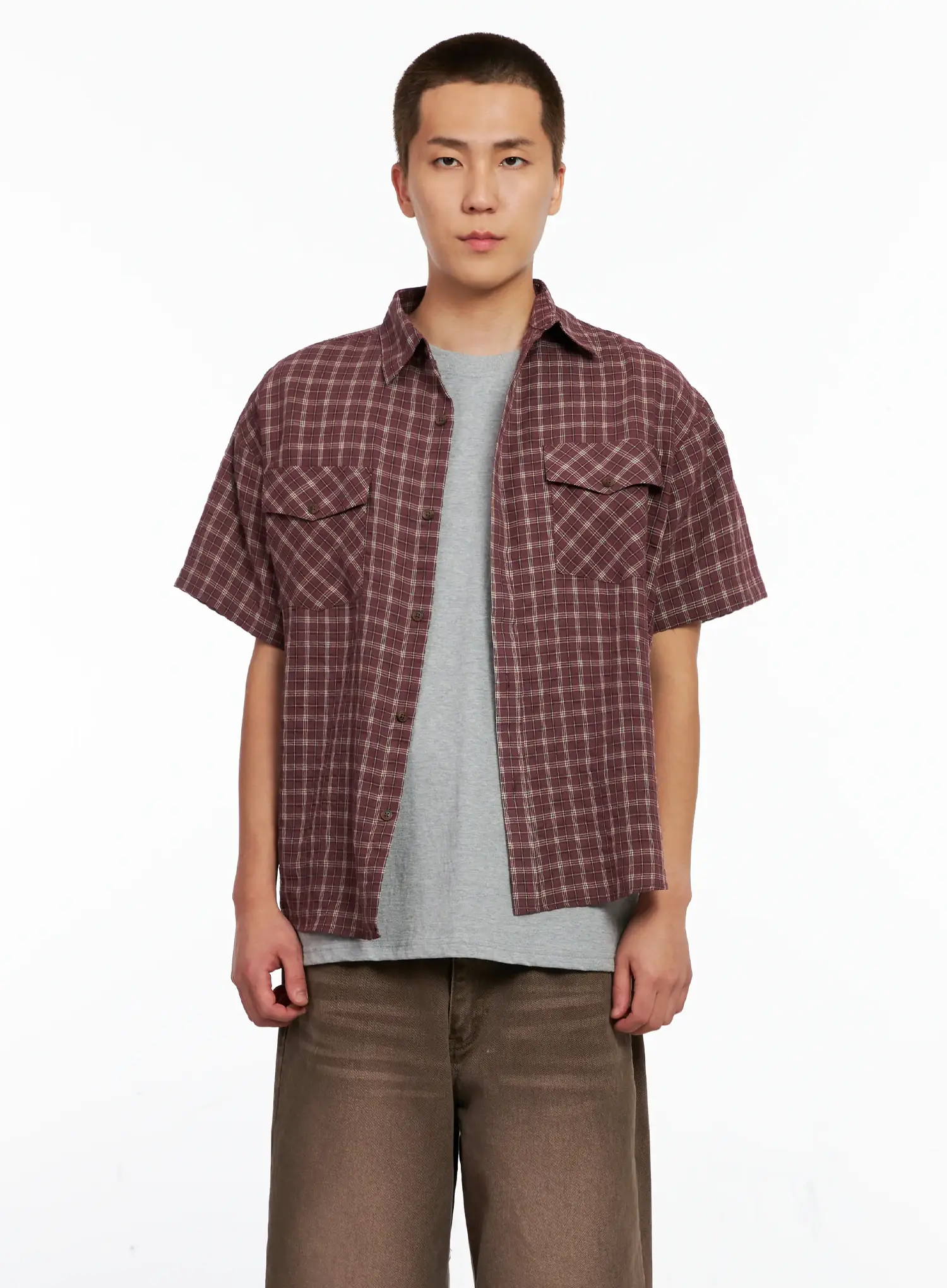 Men's Plaid Short-Sleeve Flannel Shirt IG511 - Image 11