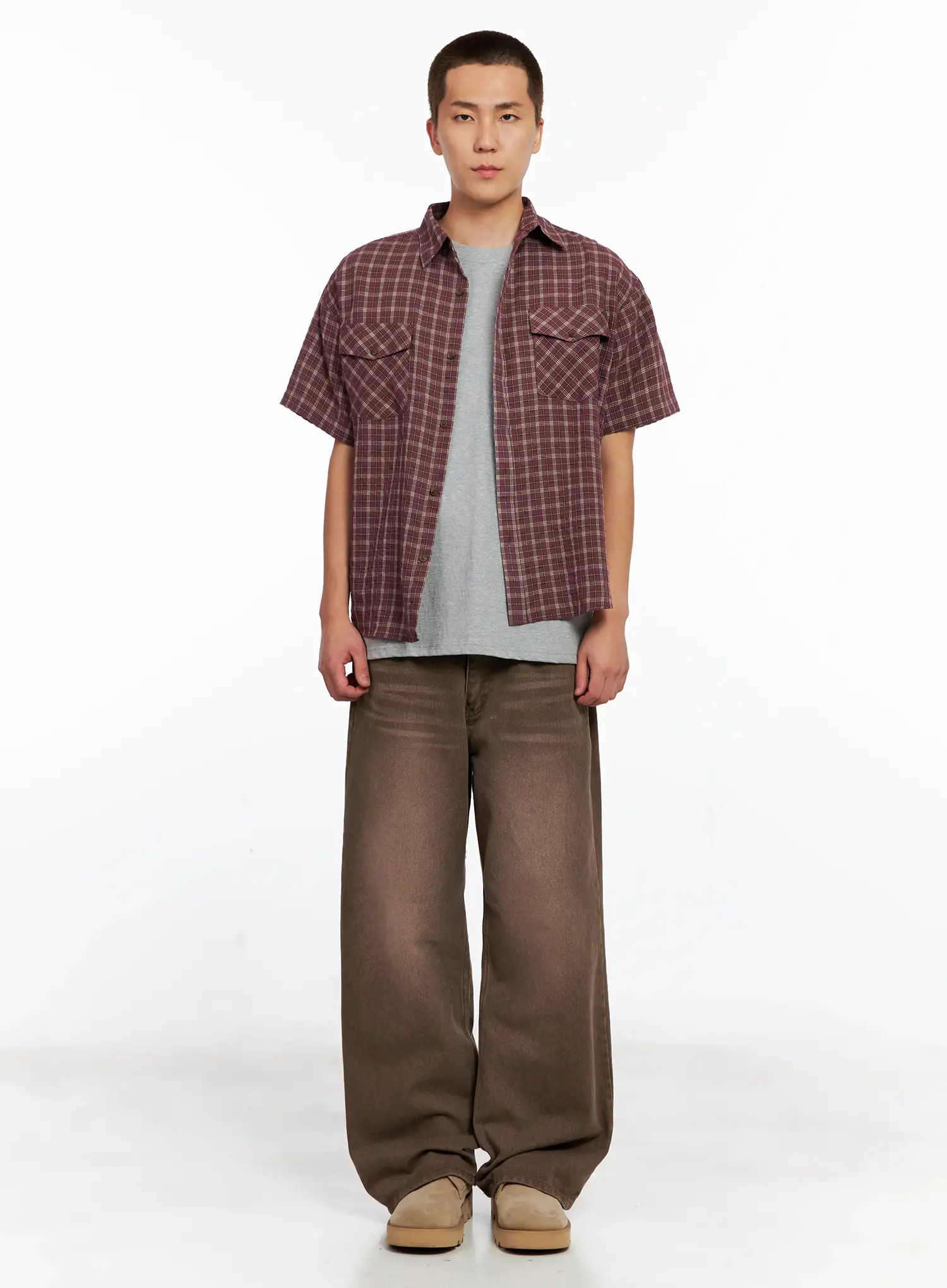 Men's Plaid Short-Sleeve Flannel Shirt IG511 - Image 3