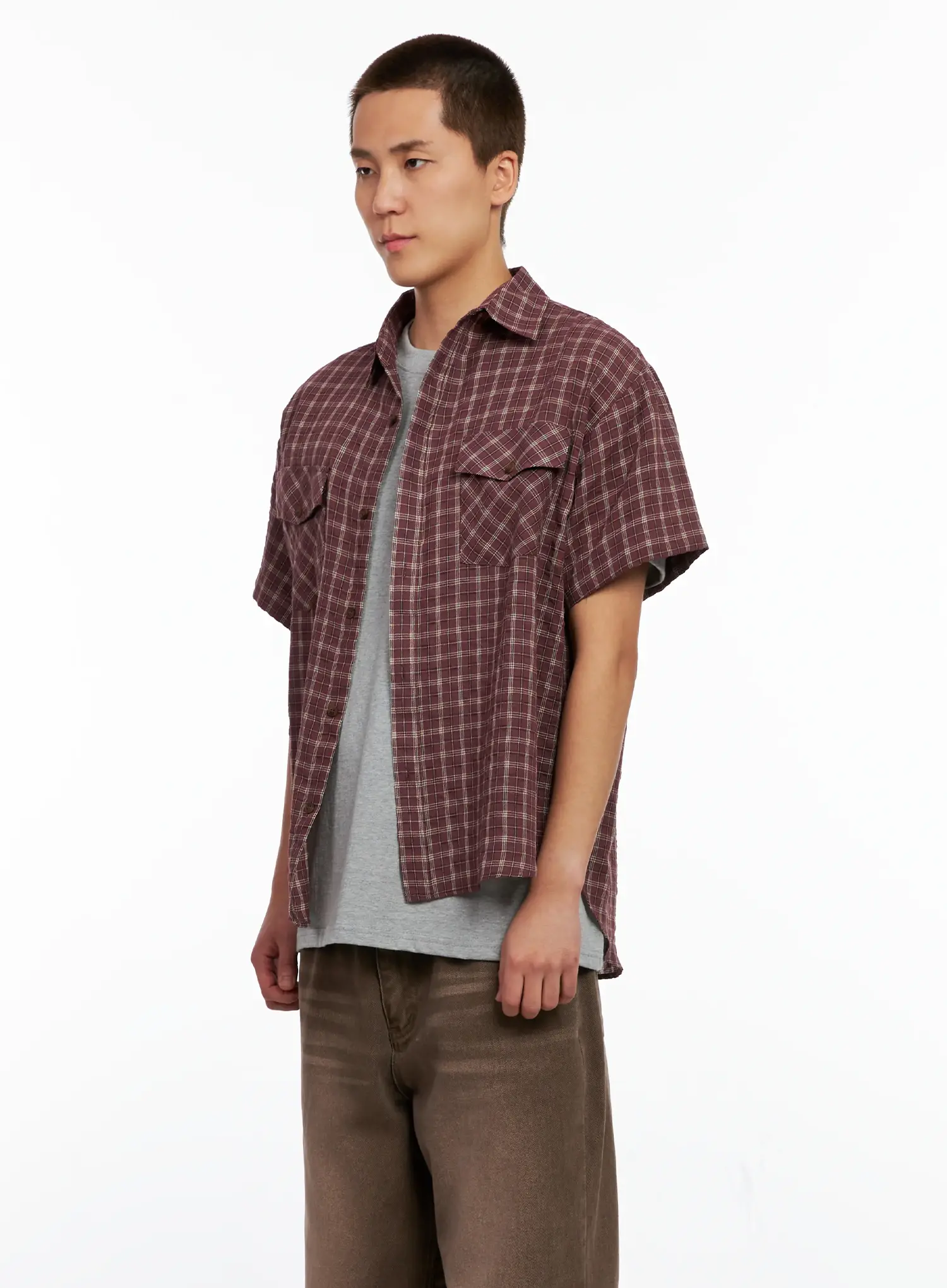 Men's Plaid Short-Sleeve Flannel Shirt IG511 - Image 4
