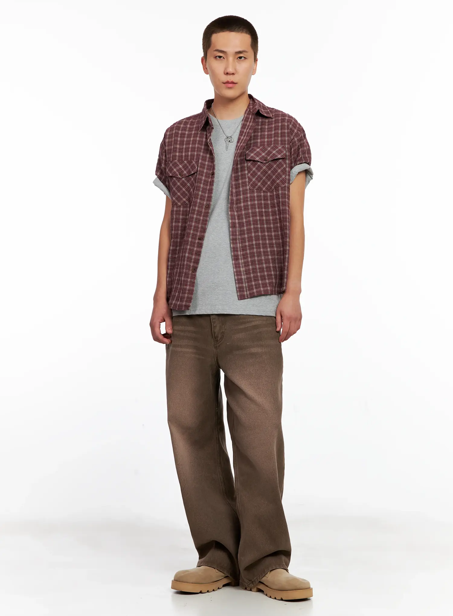 Men's Plaid Short-Sleeve Flannel Shirt IG511 - Image 9