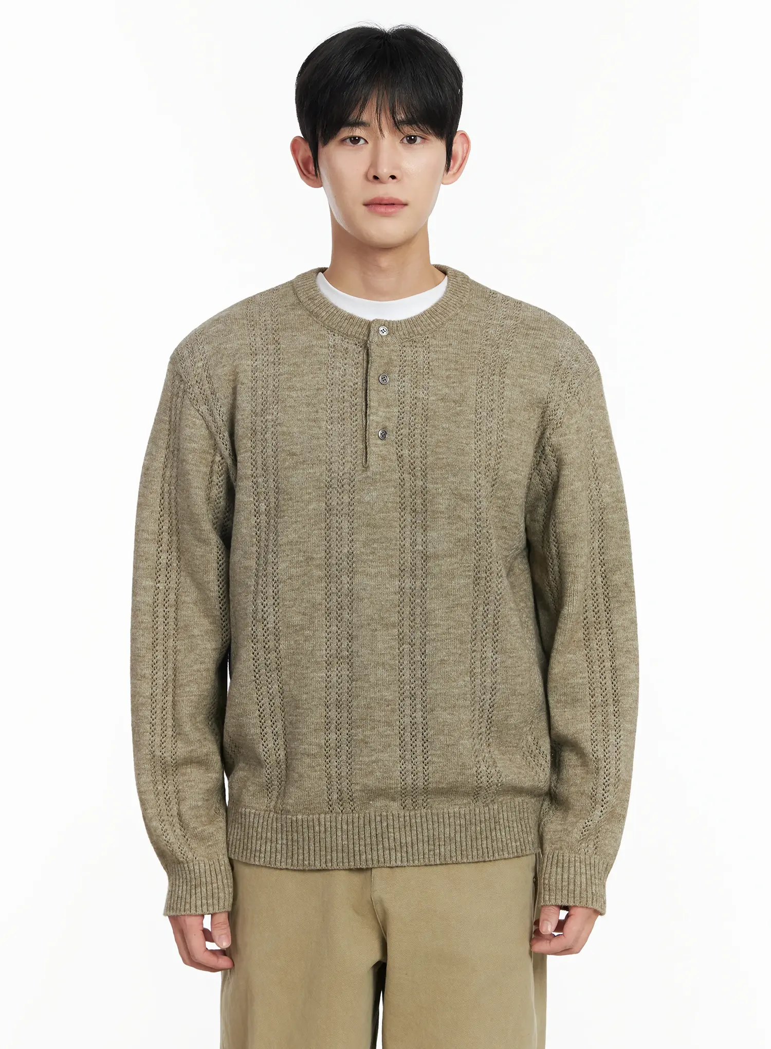 Men's Pointelle Henley Knit Sweater IF517 - Image 14