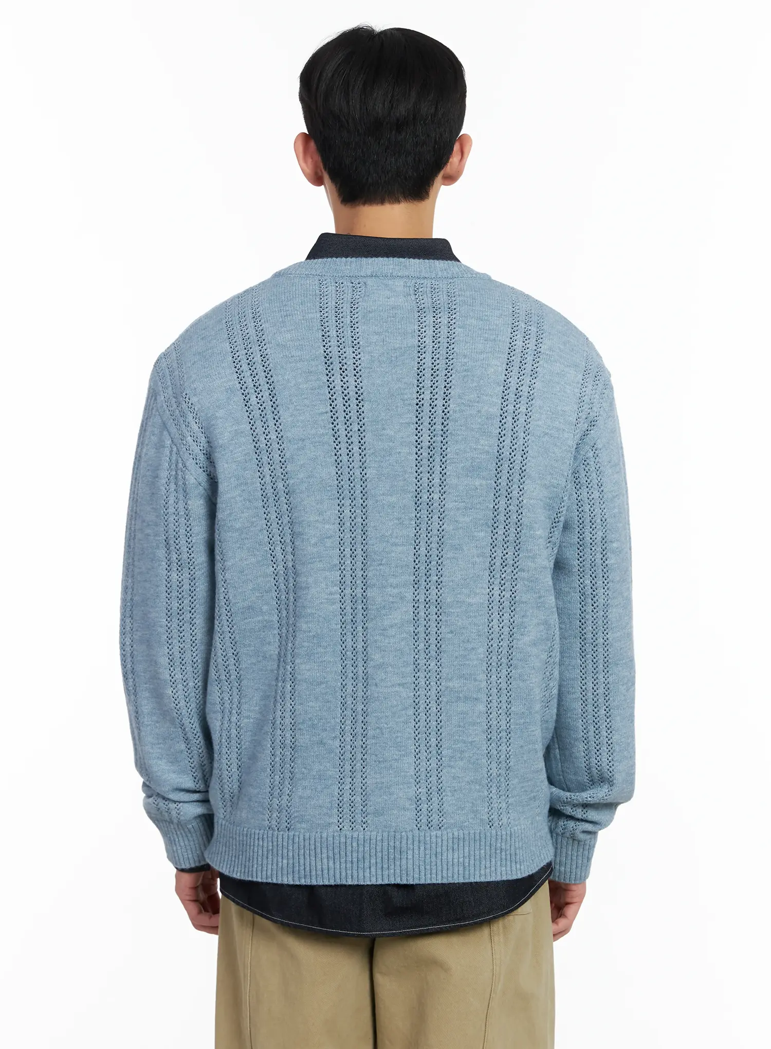 Men's Pointelle Henley Knit Sweater IF517 - Image 5