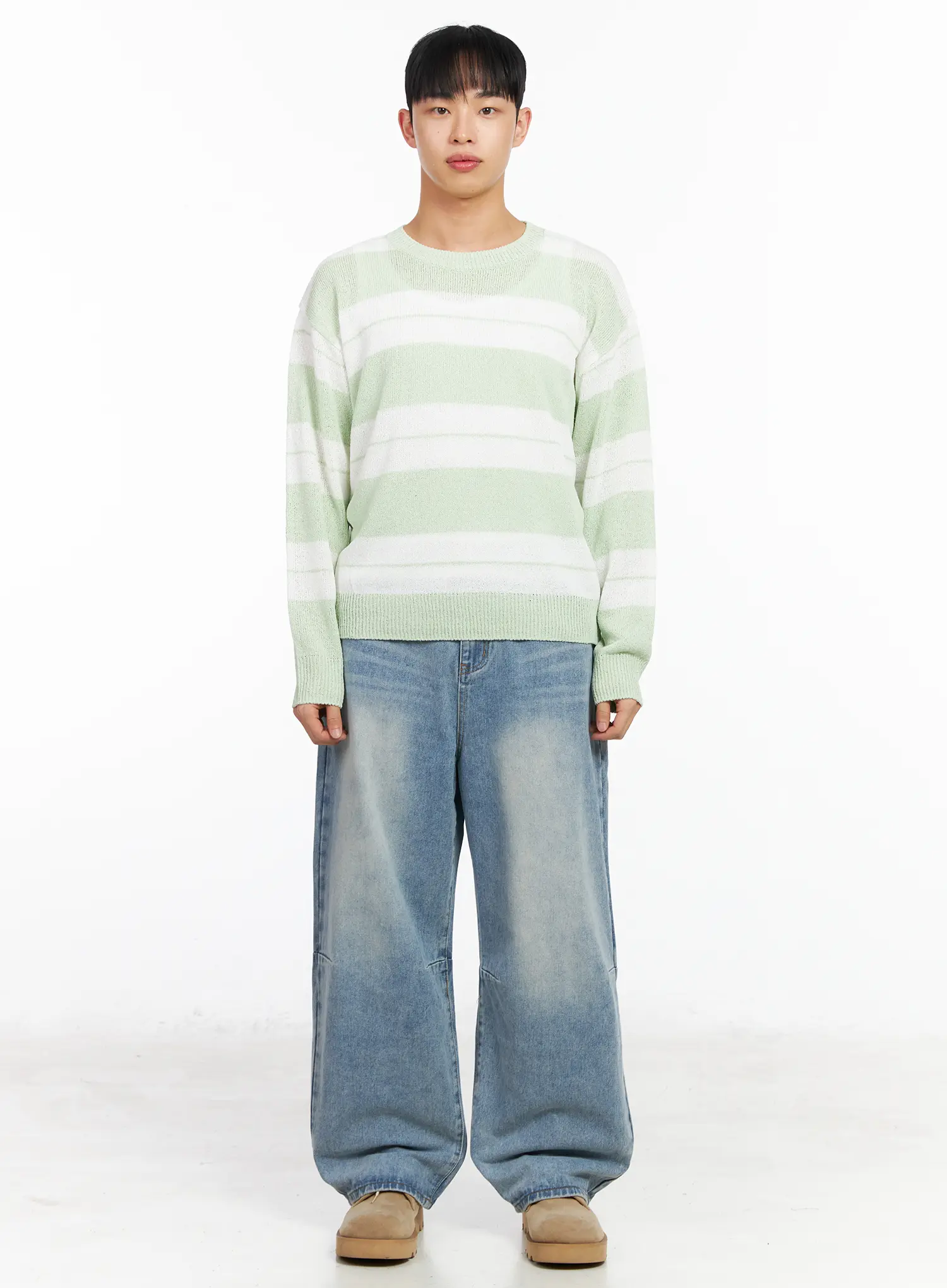 Men's Relaxed Fit Striped Long Sleeve Top IA502 - Image 3