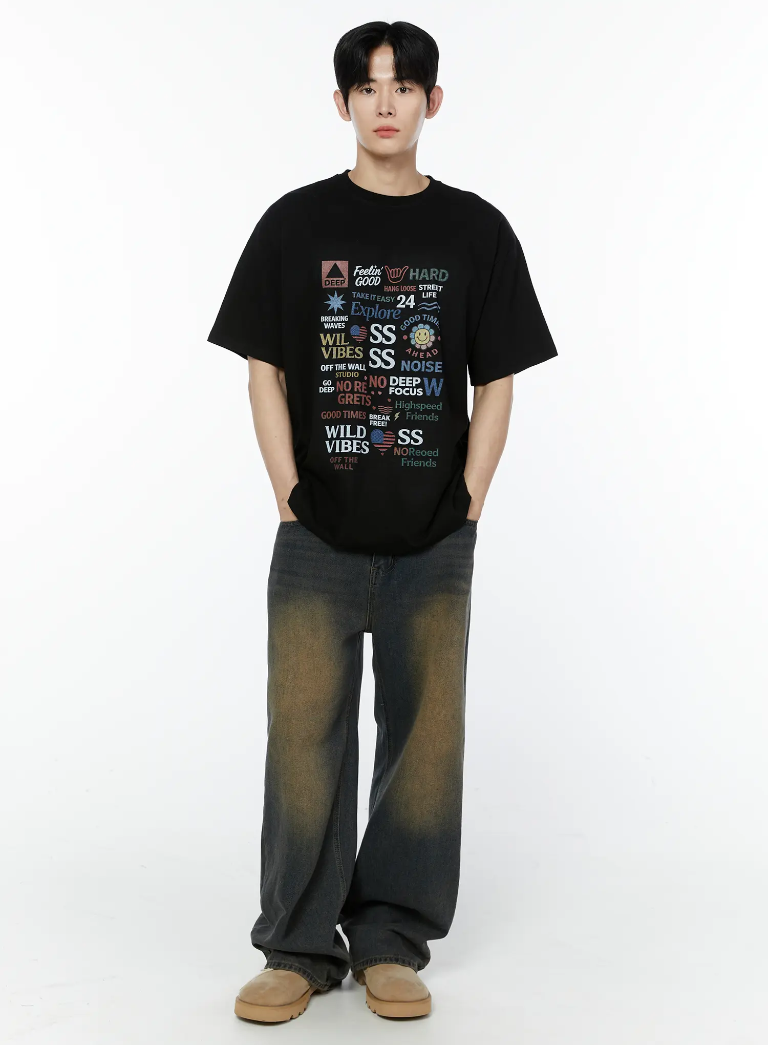 Men's Retro-Washed Wide Leg Jeans IA527 - Image 4