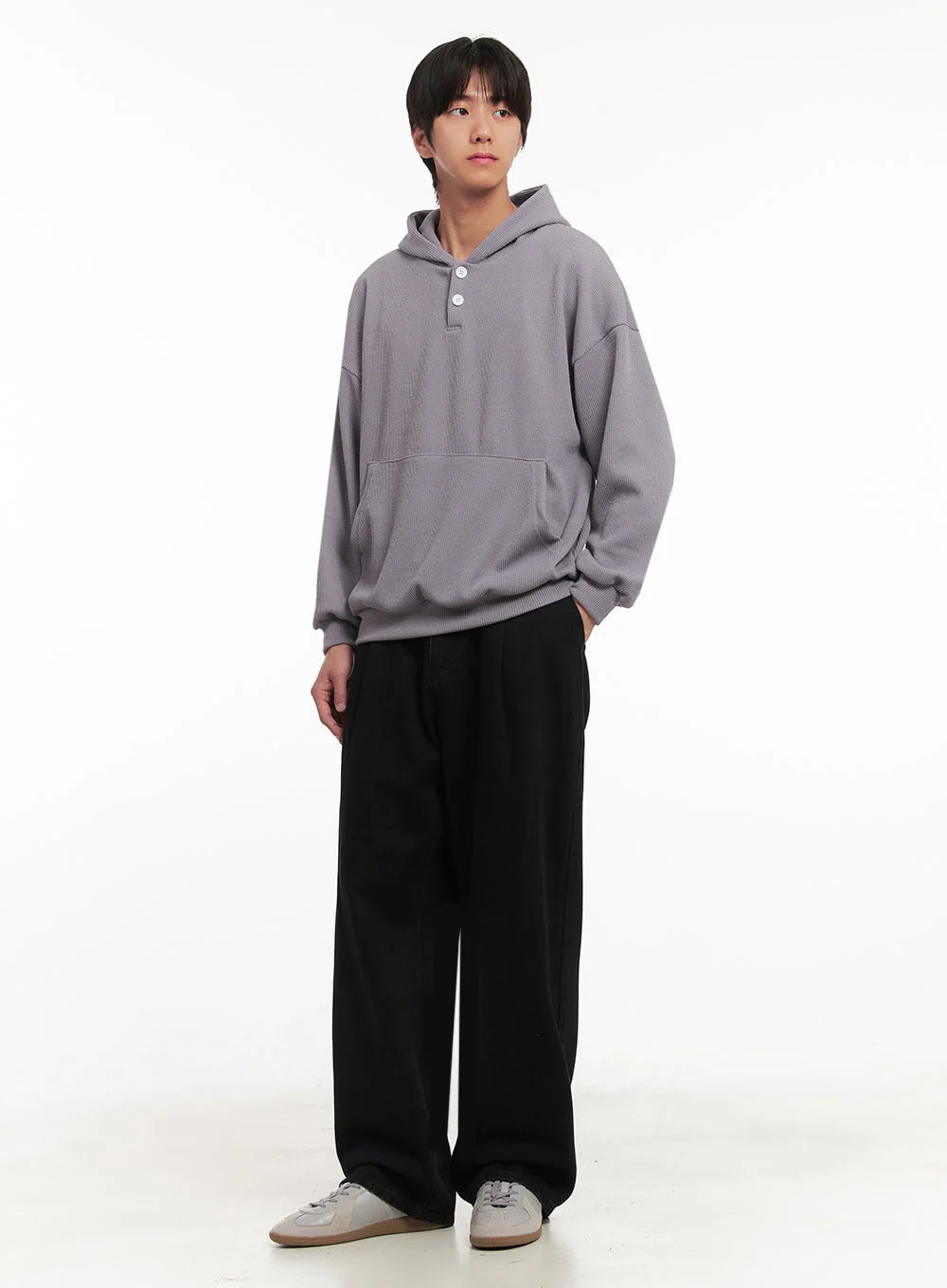 Men's Ribbed Buttoned Hoodie IA511 - Image 2