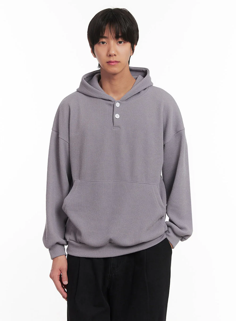 Men's Ribbed Buttoned Hoodie IA511 - Image 4