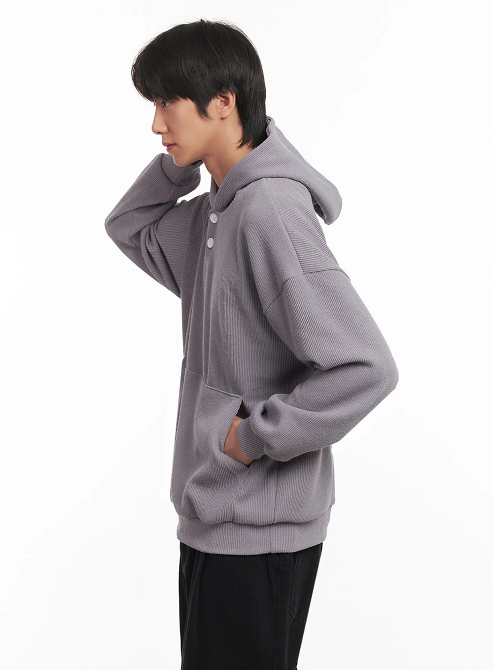 Men's Ribbed Buttoned Hoodie IA511 - Image 5