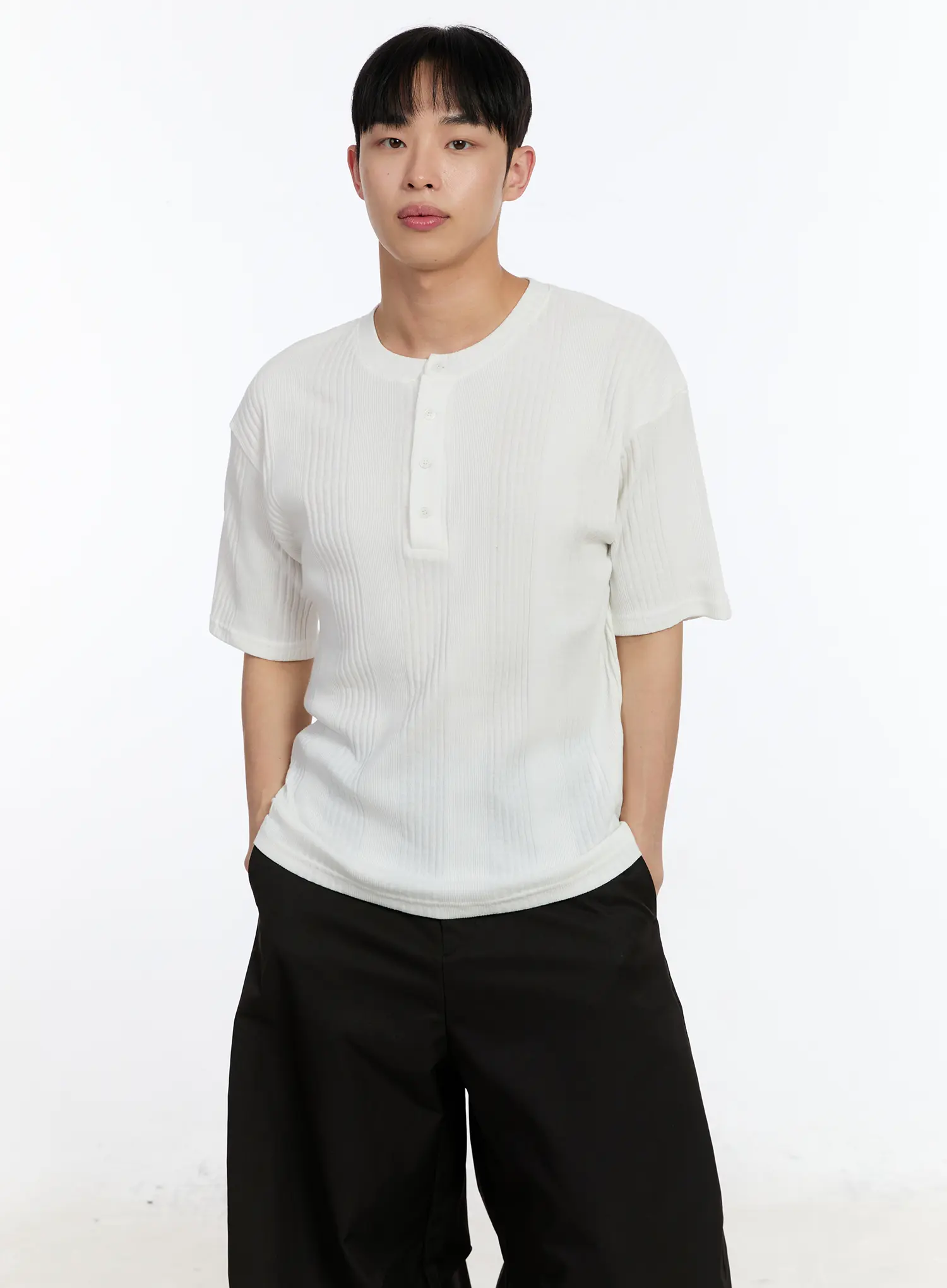 Men's Ribbed Henley Neck T-Shirt IA508 - Image 3