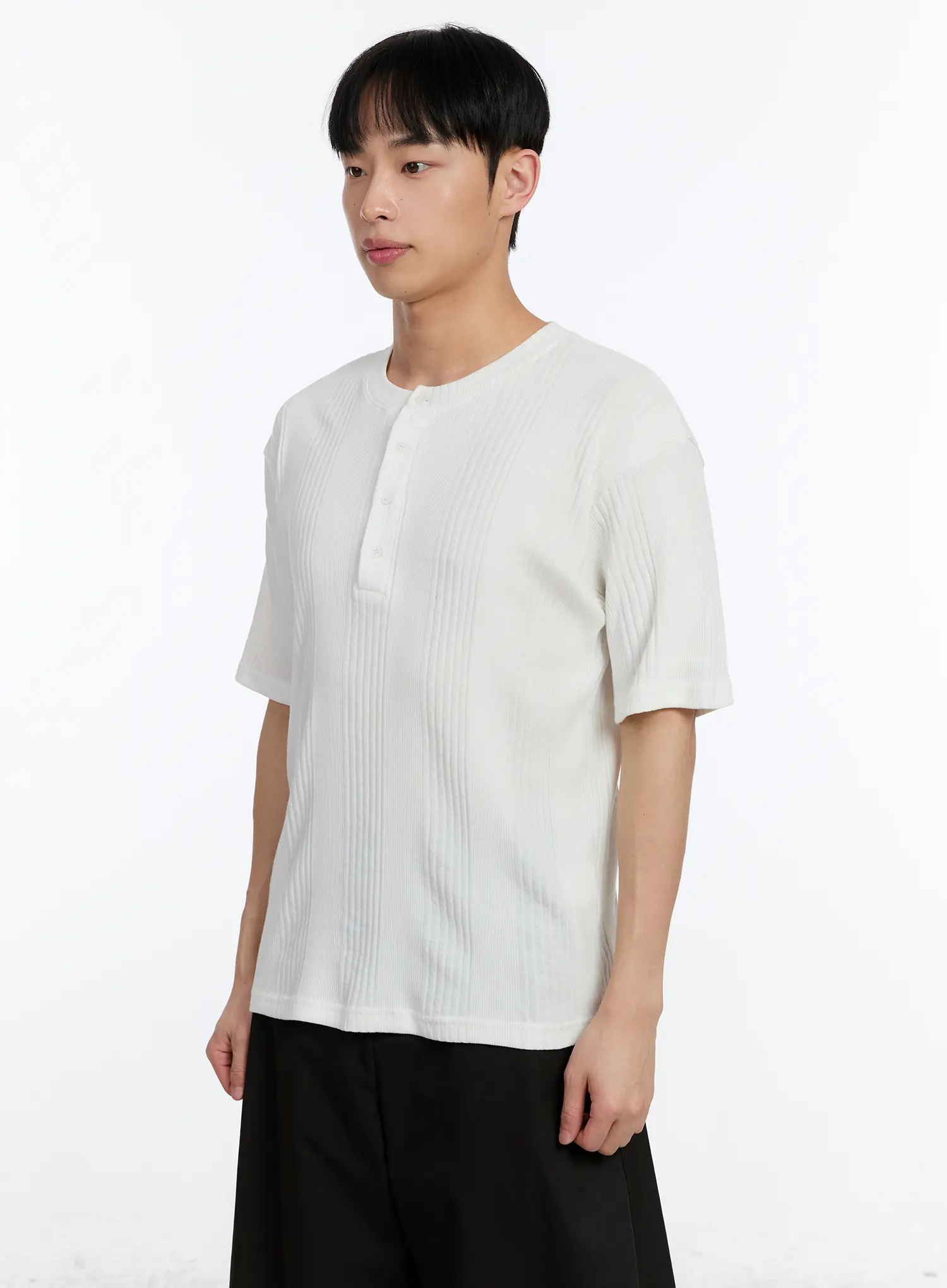 Men's Ribbed Henley Neck T-Shirt IA508 - Image 5