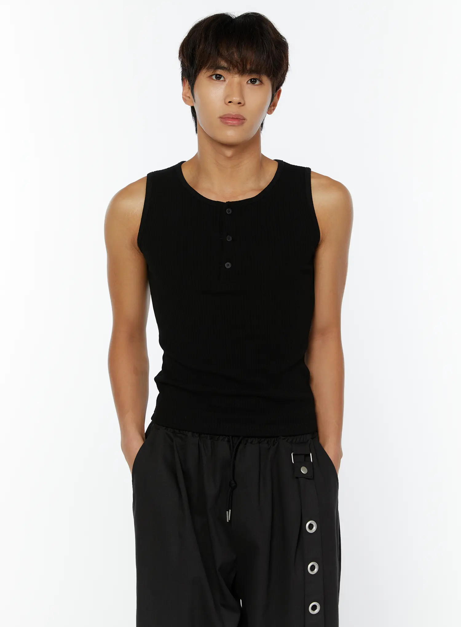 Men's Ribbed Henley Tank IY508