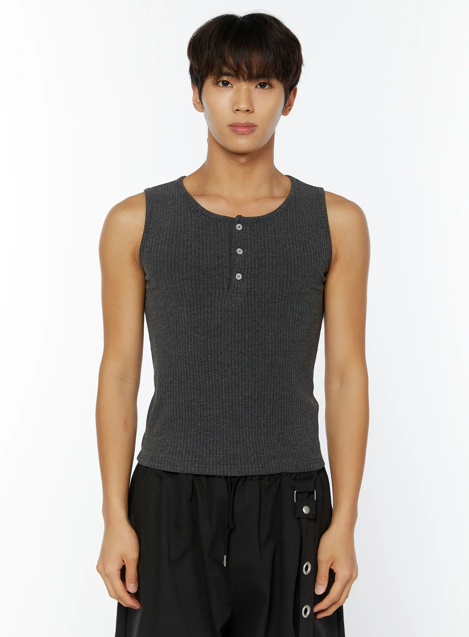 Men's Ribbed Henley Tank IY508 - Image 12