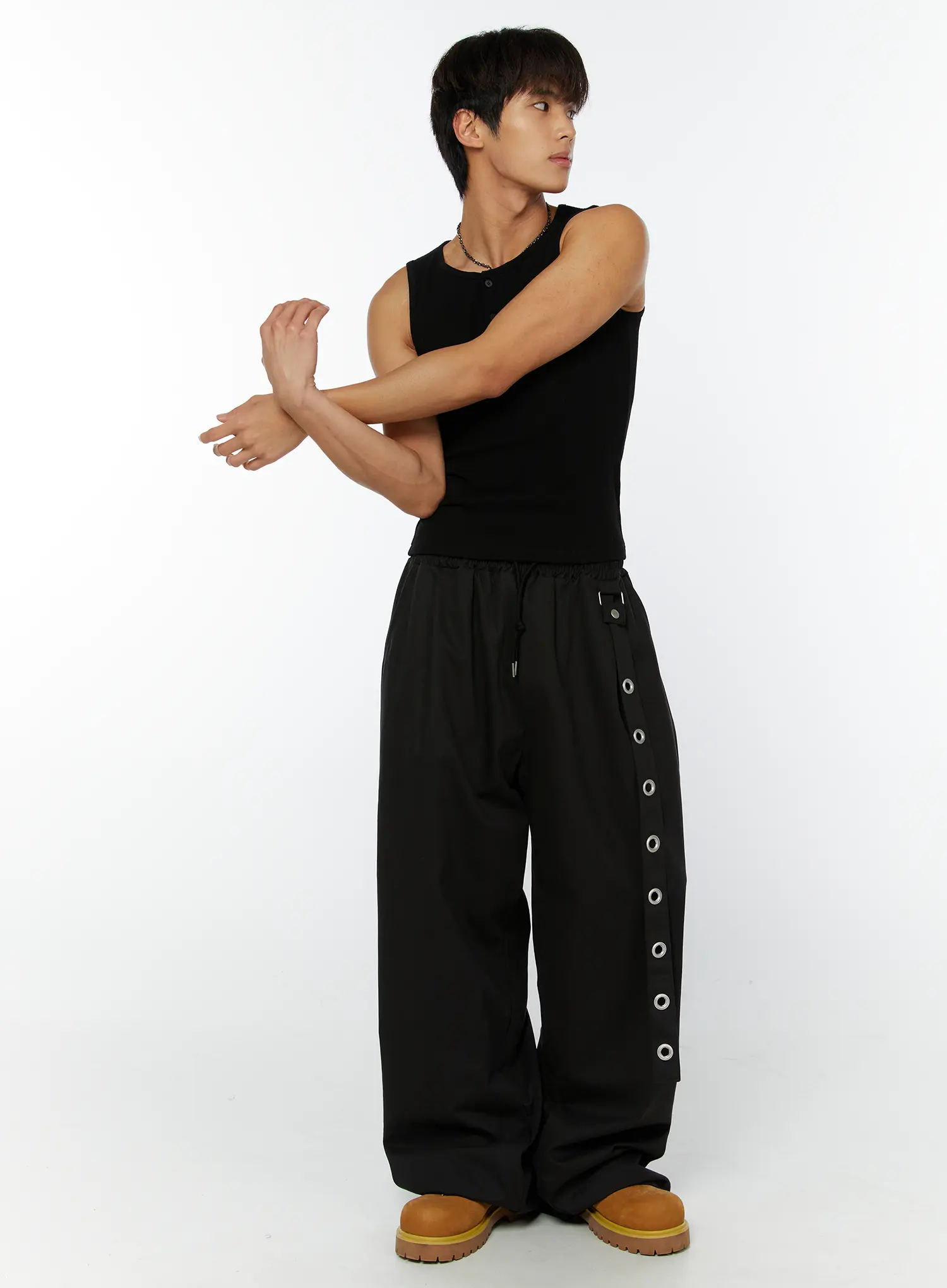 Men's Ribbed Henley Tank IY508 - Image 2