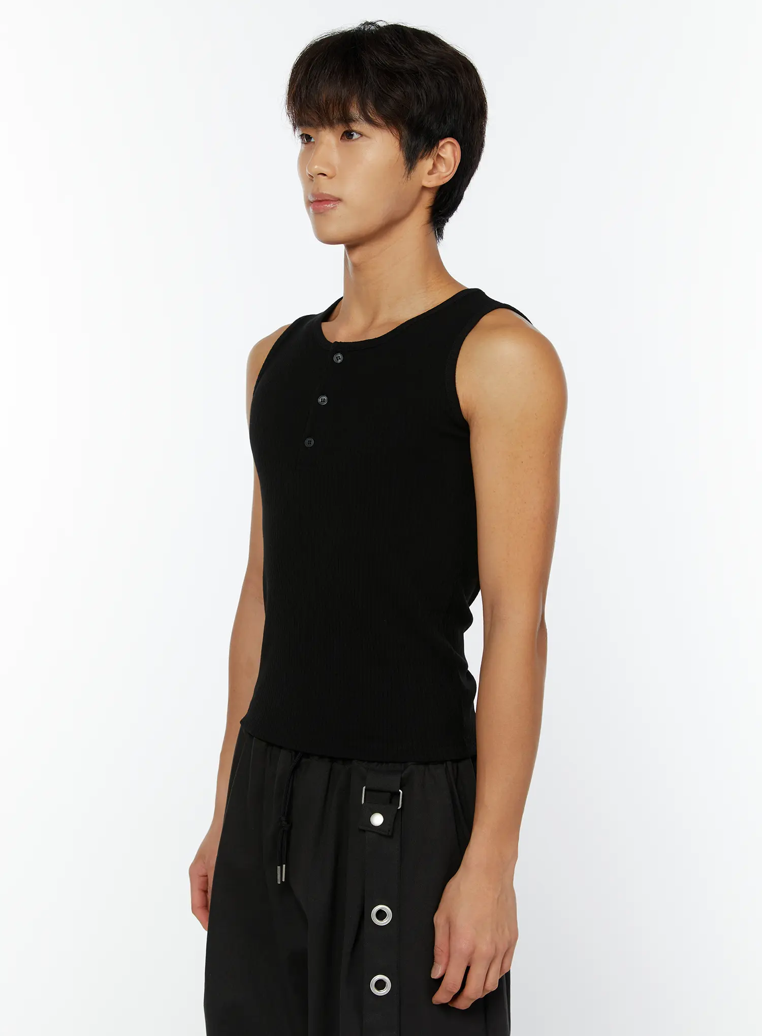 Men's Ribbed Henley Tank IY508 - Image 4