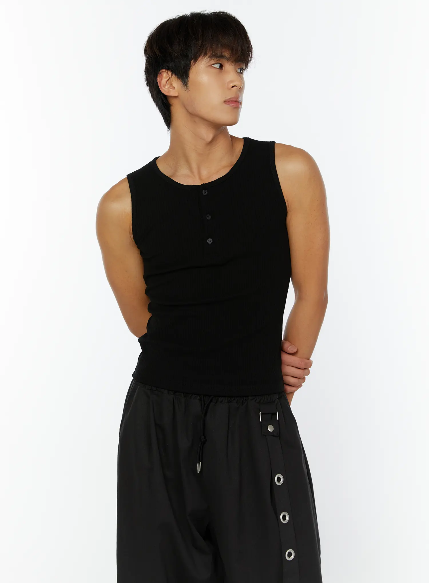 Men's Ribbed Henley Tank IY508 - Image 6