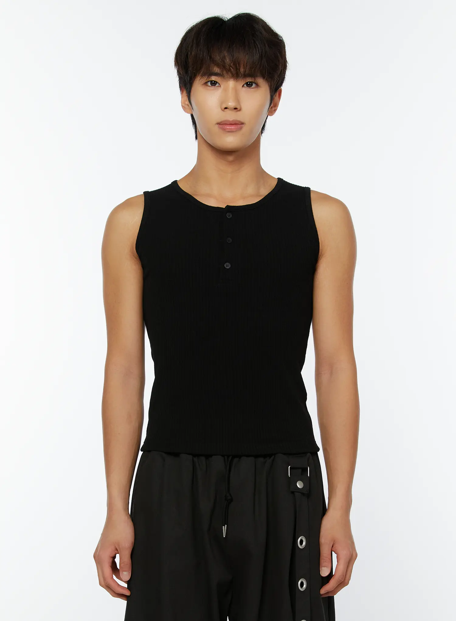 Men's Ribbed Henley Tank IY508 - Image 9