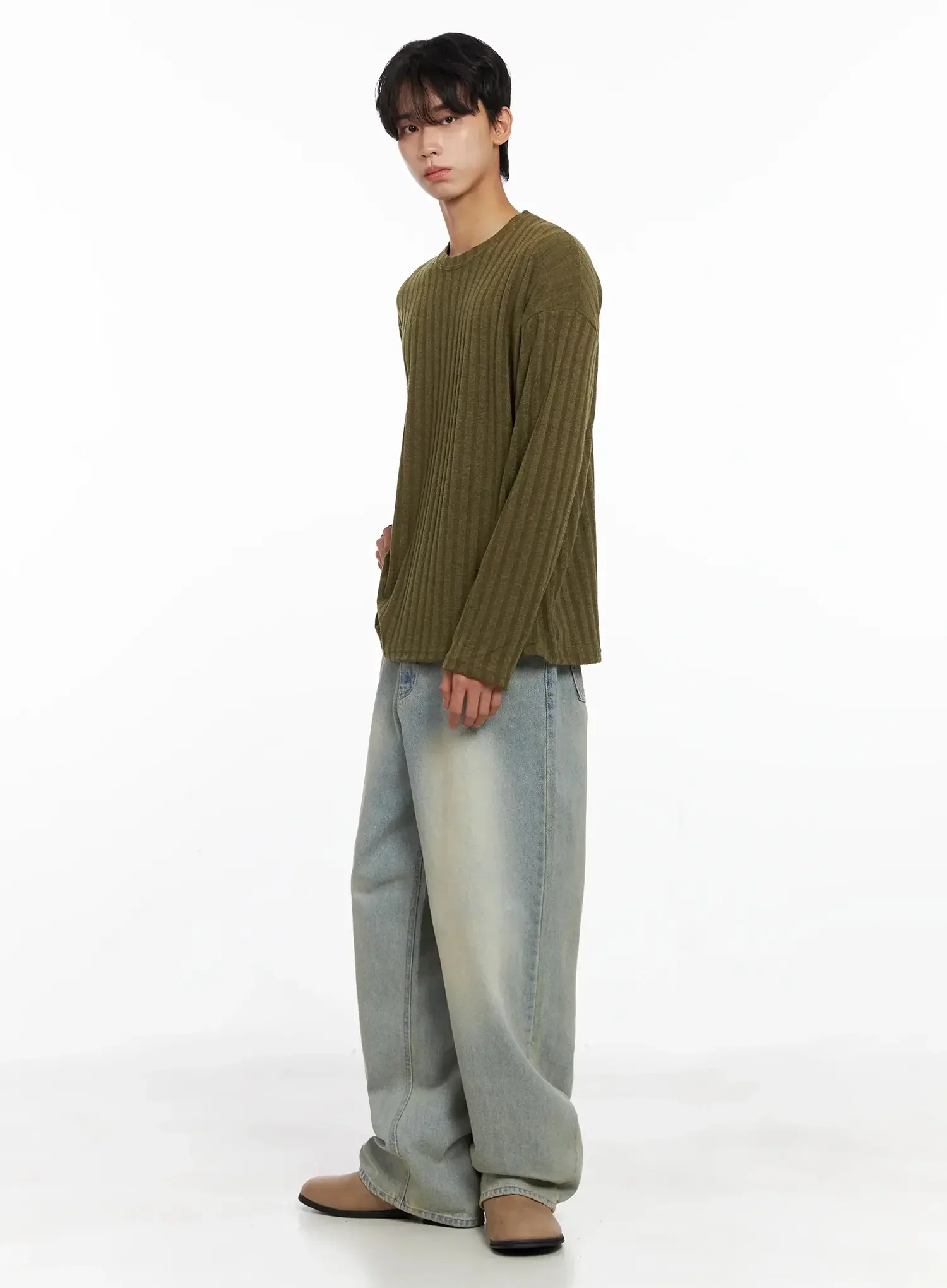 Men's Ribbed Knit Long Sleeve Shirt IO516 - Image 15