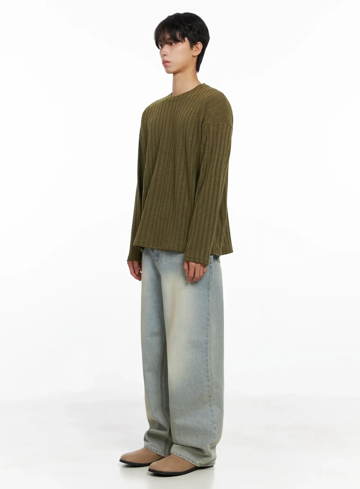 Men's Ribbed Knit Long Sleeve Shirt IO516 - Image 6