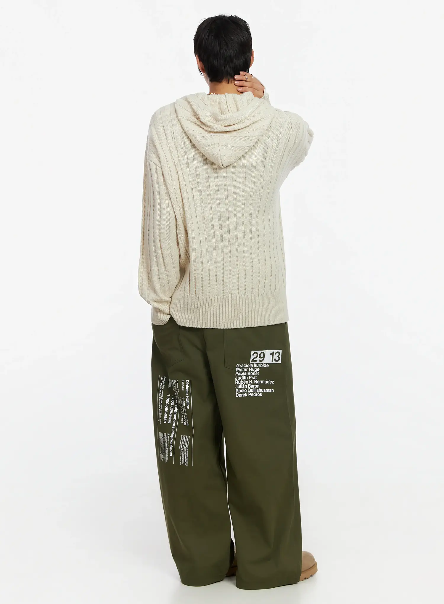 Men's Ribbed Knit Thumbhole Hoodie IJ527 - Image 9