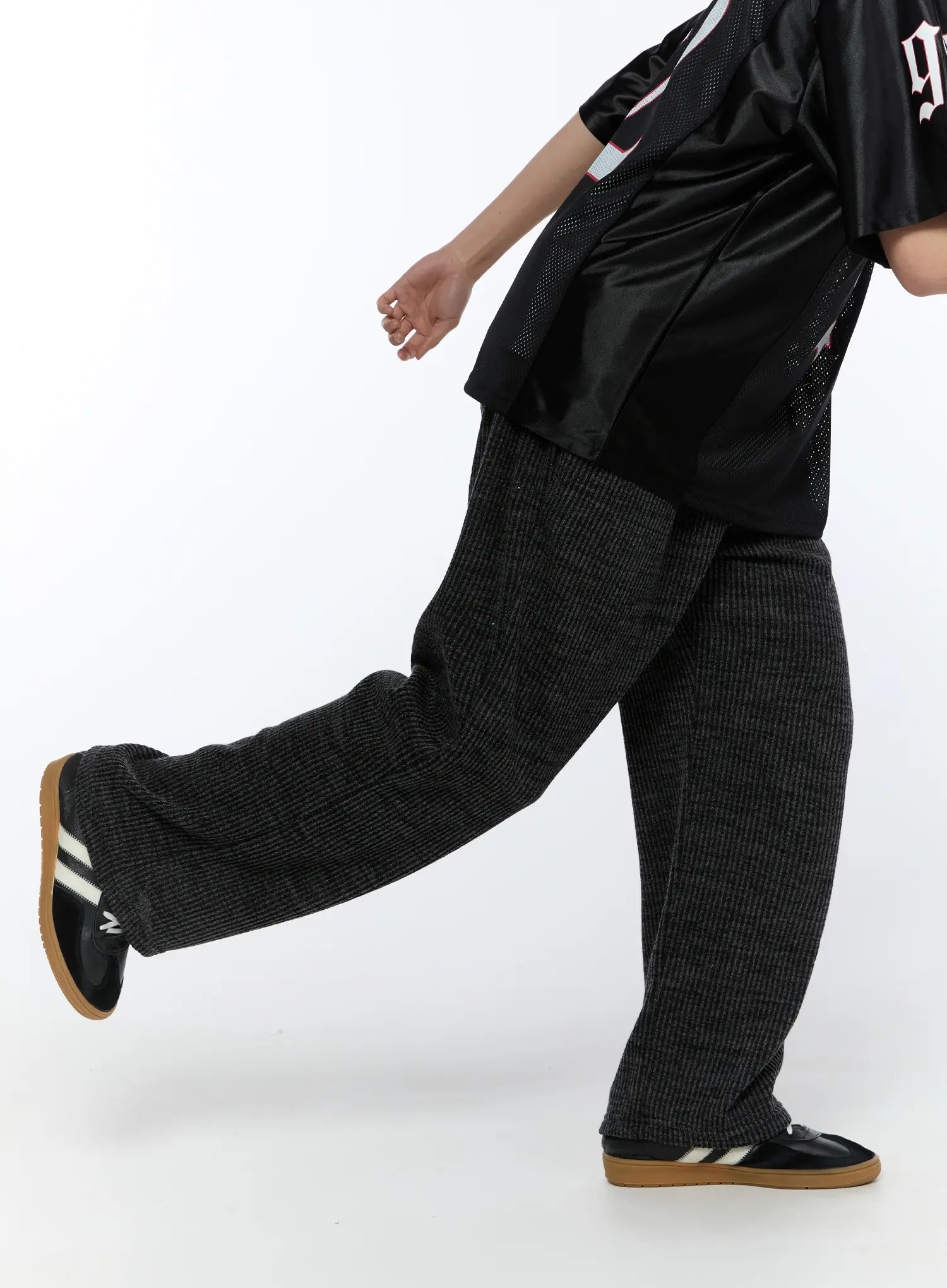 Men's Ribbed Wide-Leg Sweatpants (Dark Gray) IA517 - Image 8
