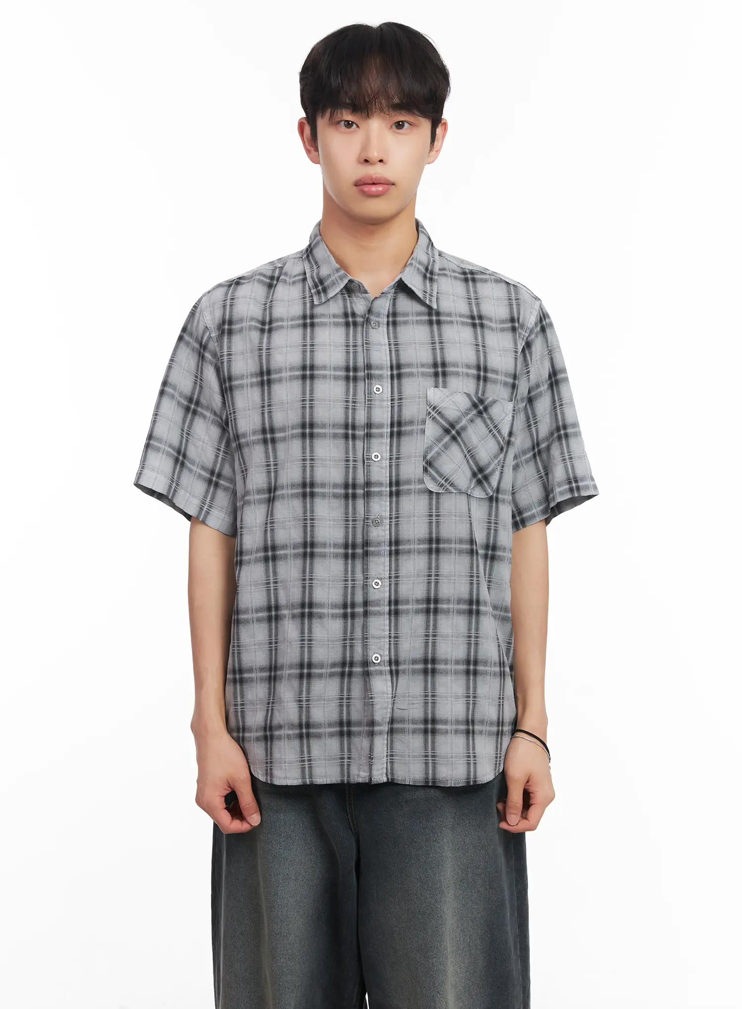 Men's Short-Sleeve Flannel Shirt IU519 - Image 11