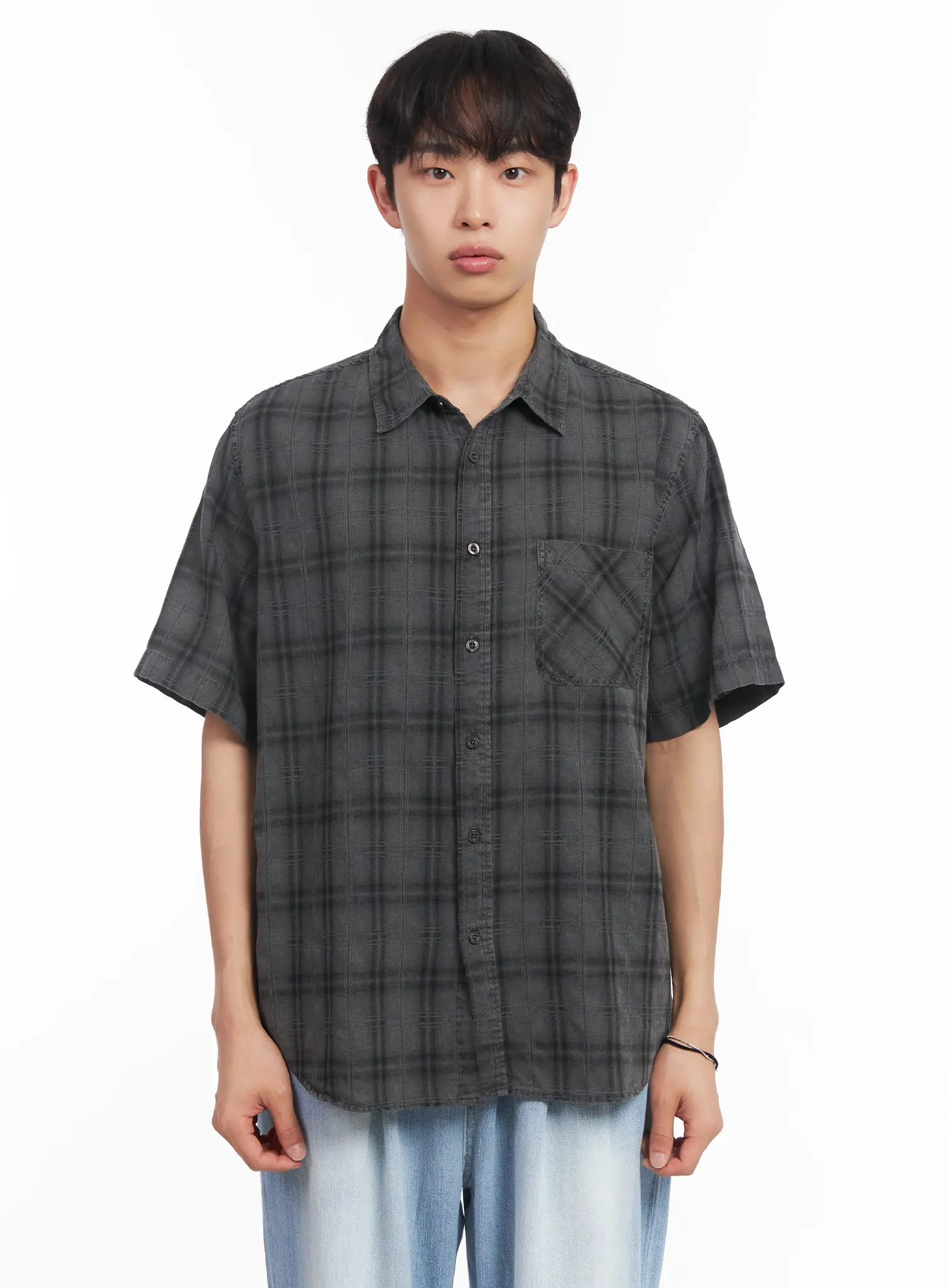 Men's Short-Sleeve Flannel Shirt IU519 - Image 13