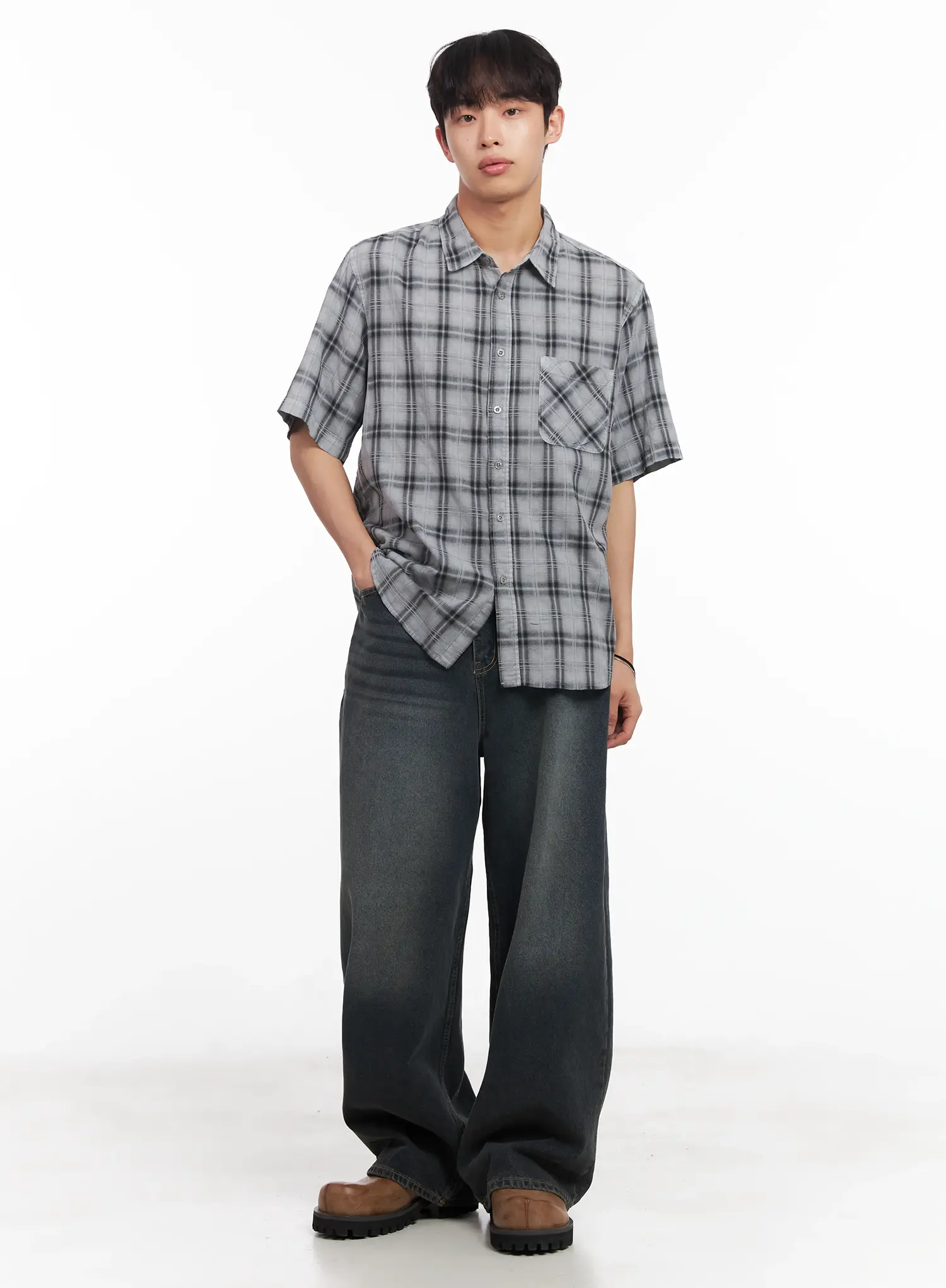 Men's Short-Sleeve Flannel Shirt IU519 - Image 2