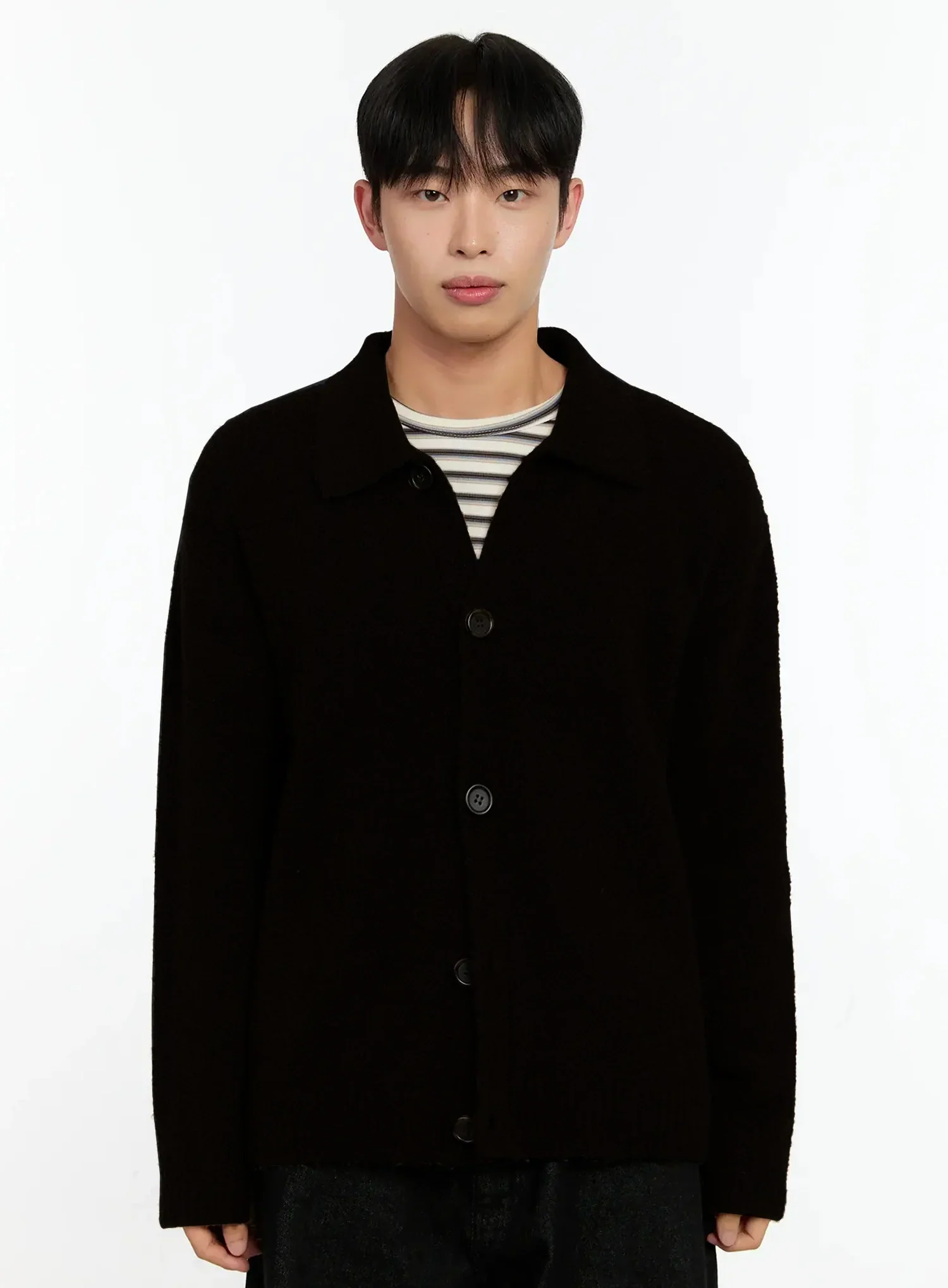Men's Simple Wool Collar Cardigan IN525 - Image 14