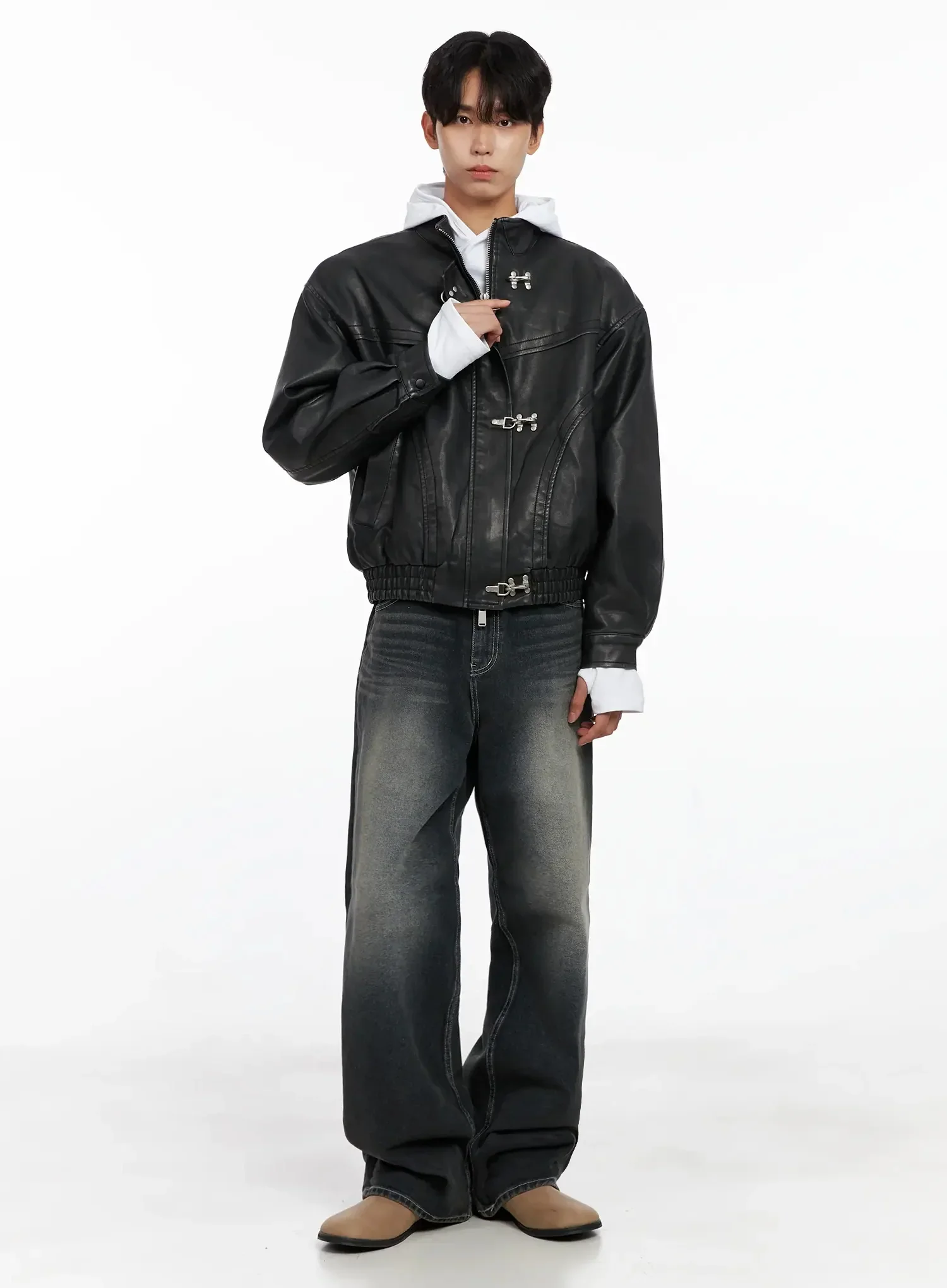 Men's Smoky Faded Wide Denim Jeans IO516 - Image 3