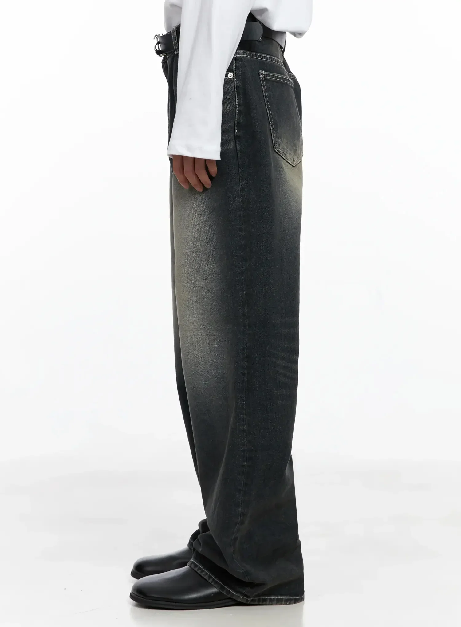 Men's Smoky Faded Wide Denim Jeans IO516 - Image 7