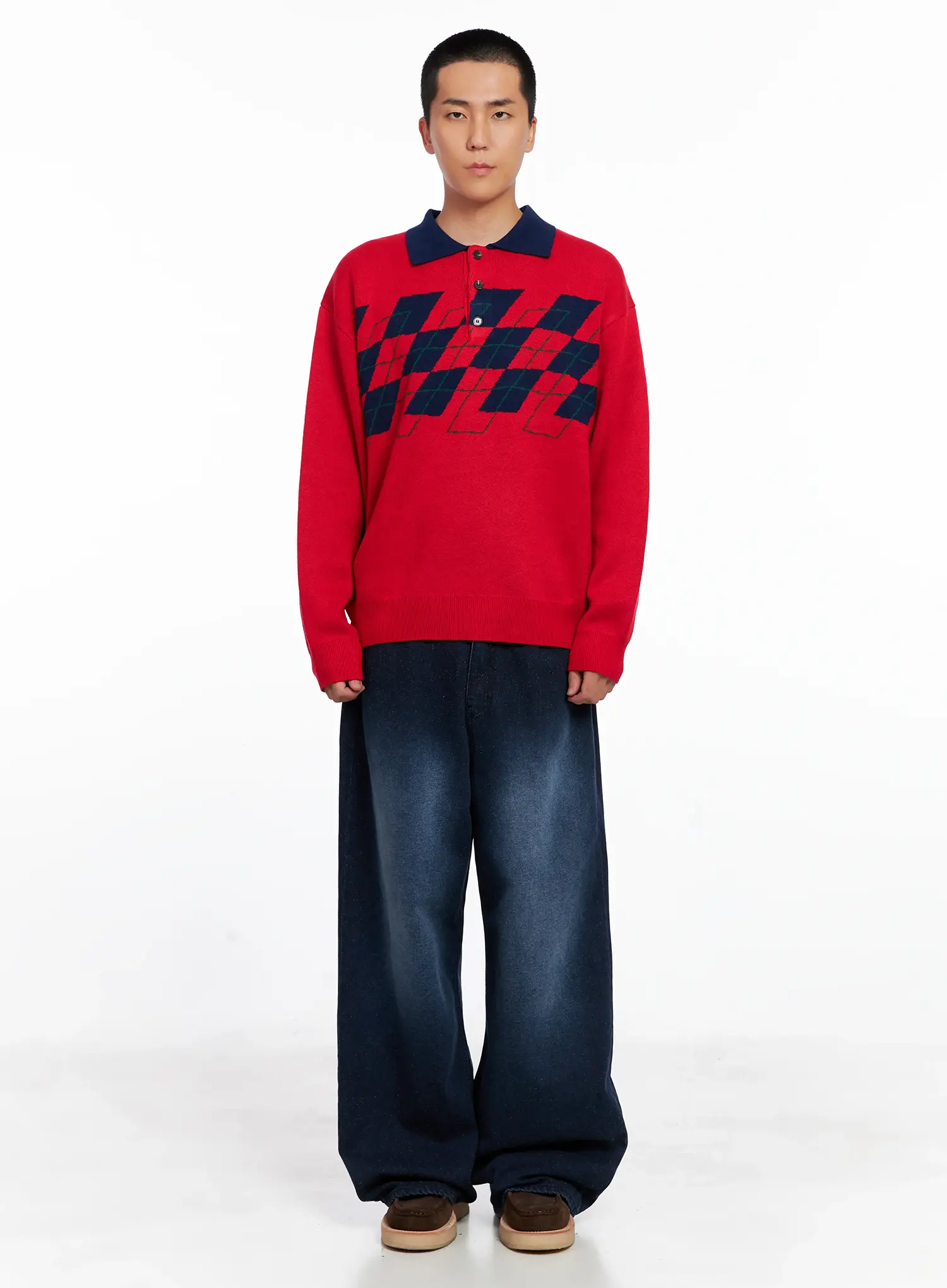 Men's Snowflake Print Wide Jeans IS510 - Image 4
