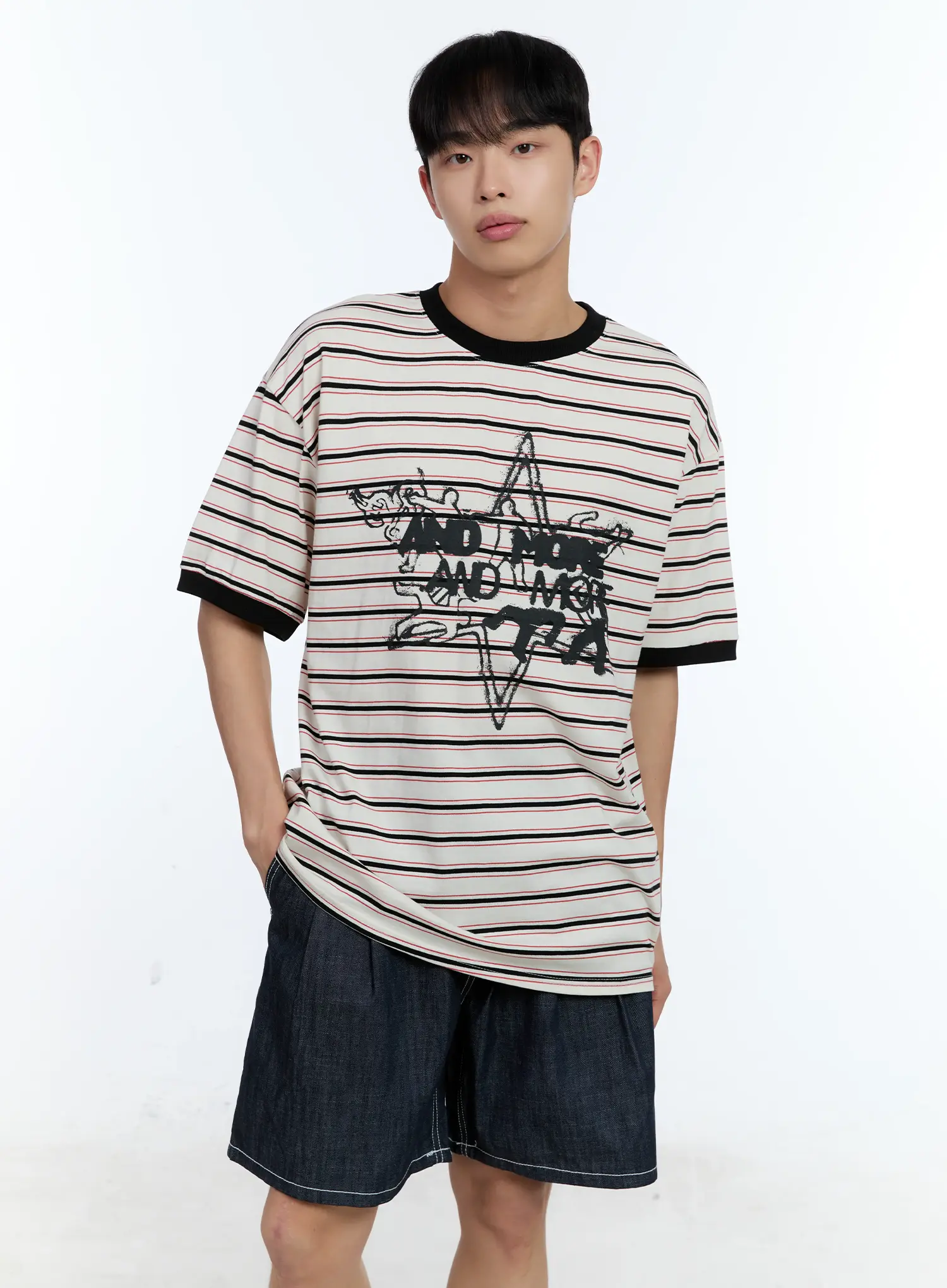 Men's Star Contrast Stripe Tee IL517 - Image 7