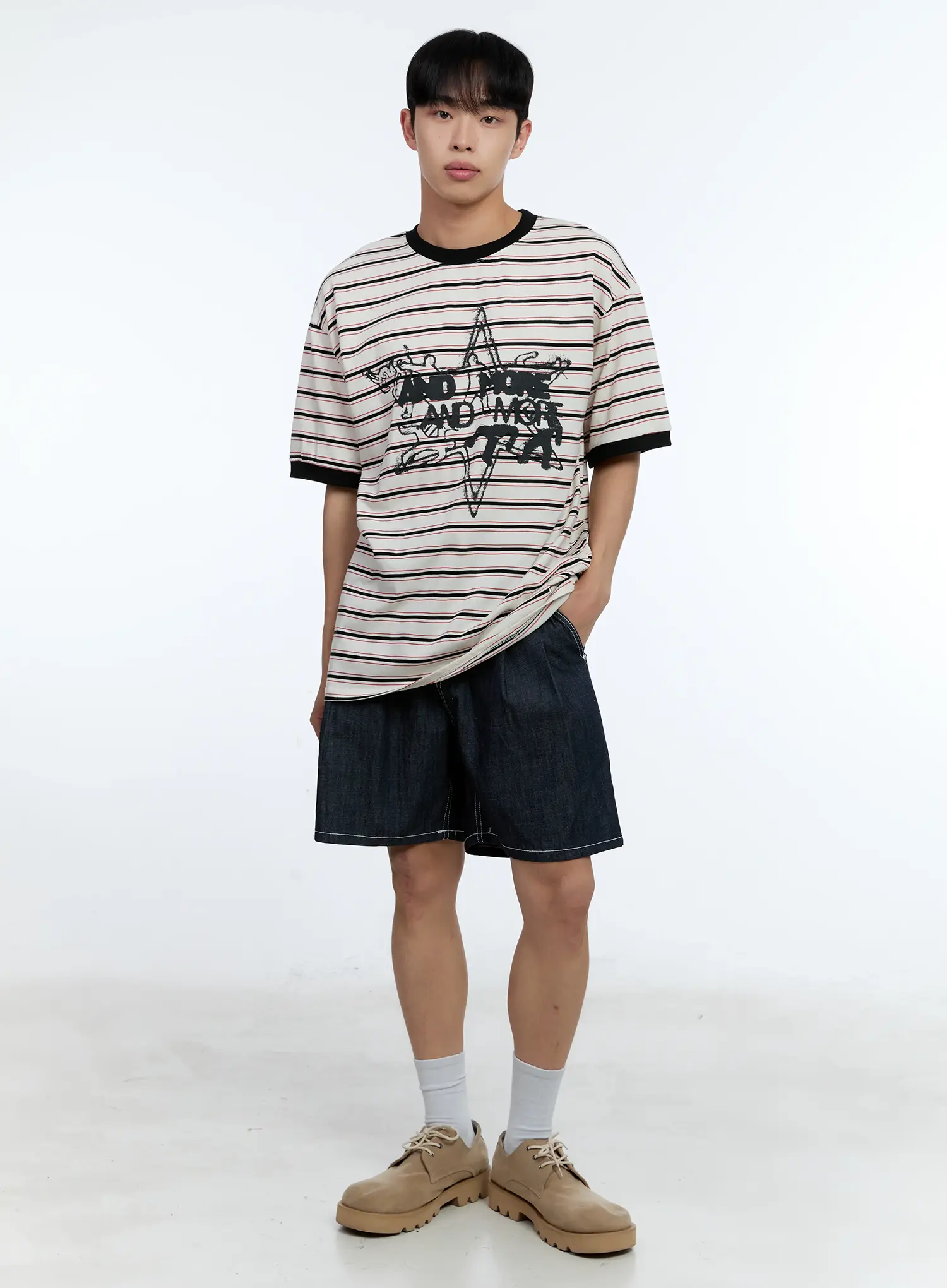 Men's Star Contrast Stripe Tee IL517 - Image 8
