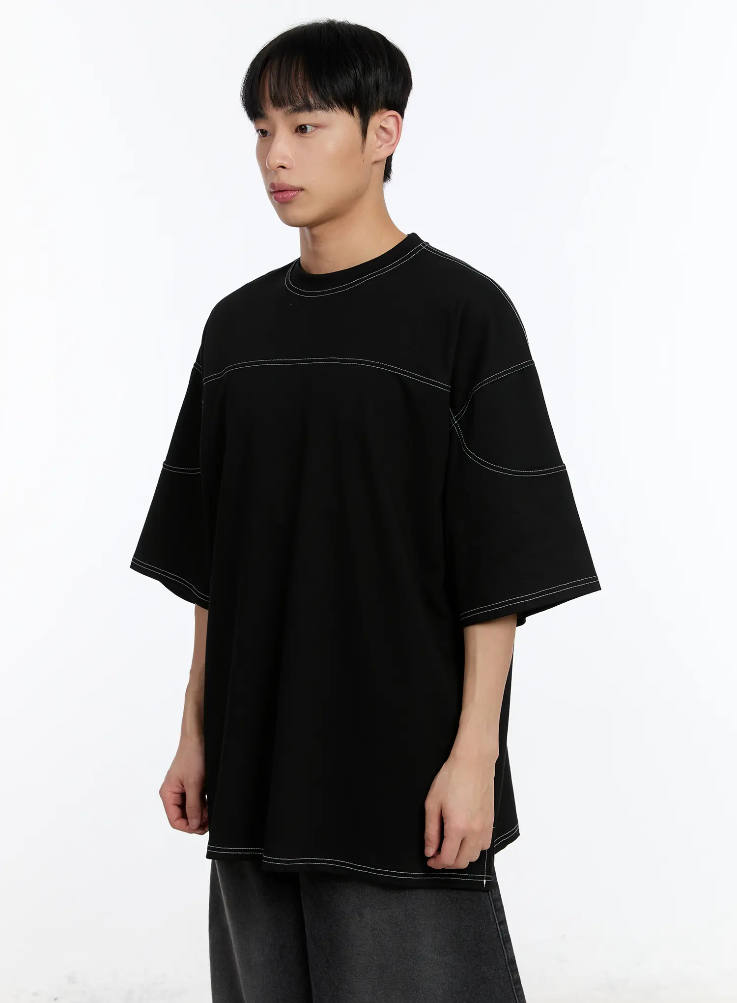 Men's Stich Detail Oversized Tee IA507 - Image 4