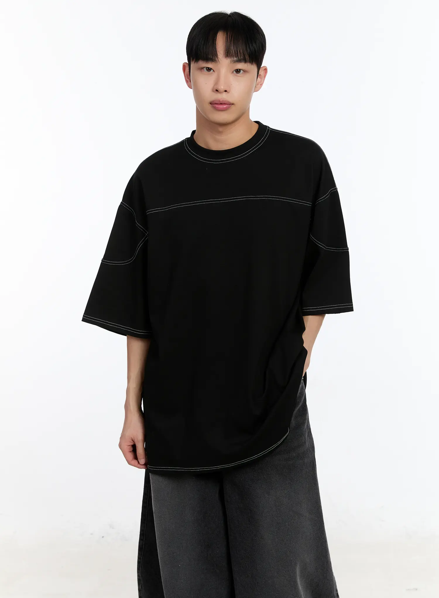Men's Stich Detail Oversized Tee IA507 - Image 6