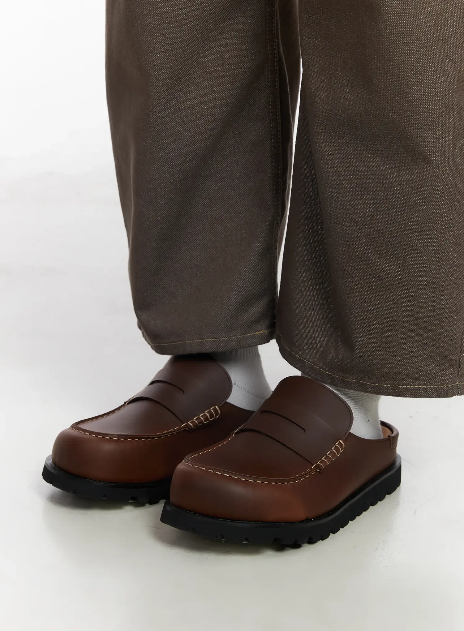 Men's Stitch Cushioned Mule Loafers IF516 - Image 5