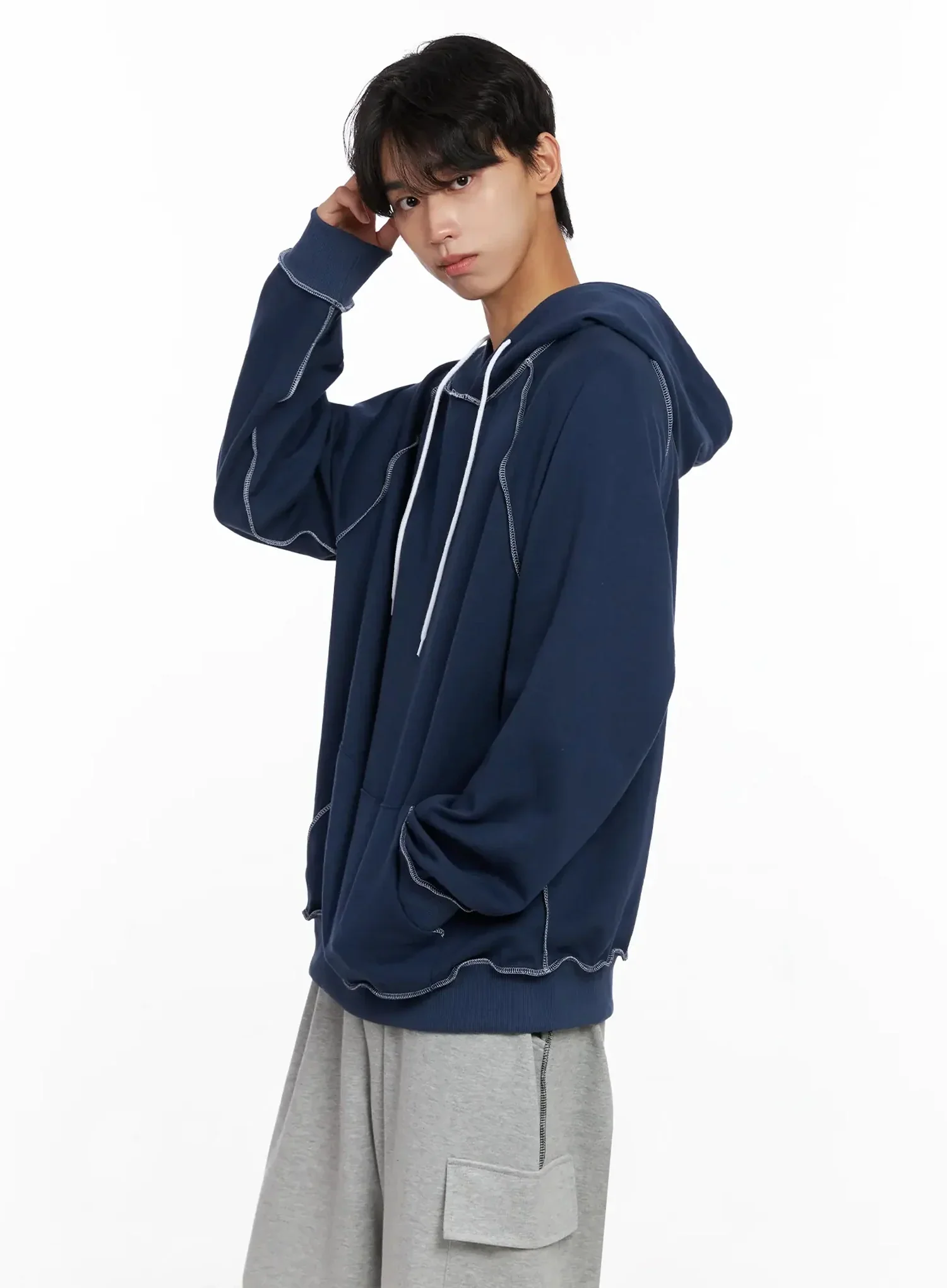 Men's Stitch Oversized Hoodie IO516 - Image 2