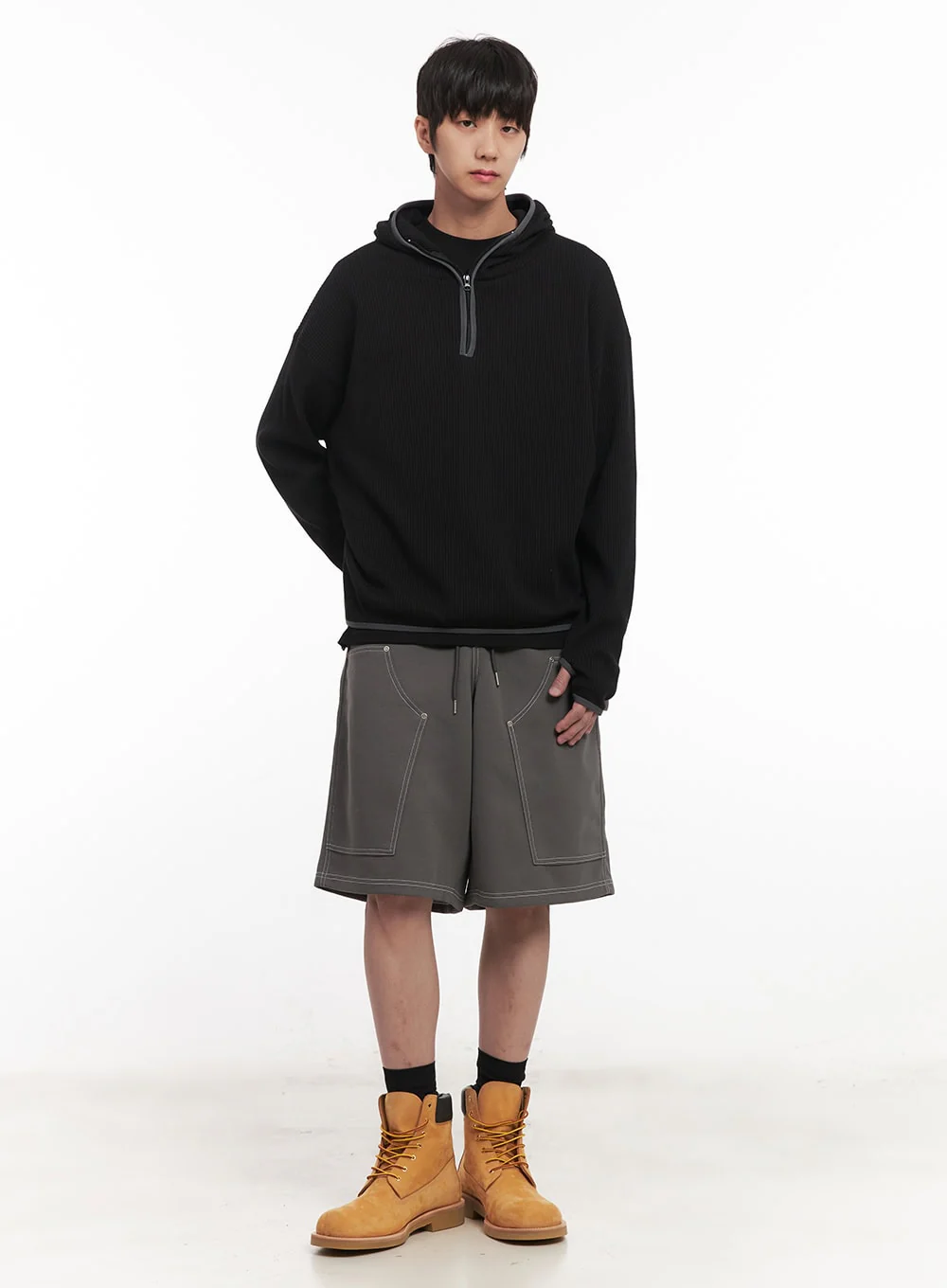 Men's Stitched Carpenter Wide-Leg Jorts (Dark Gray) IM519
