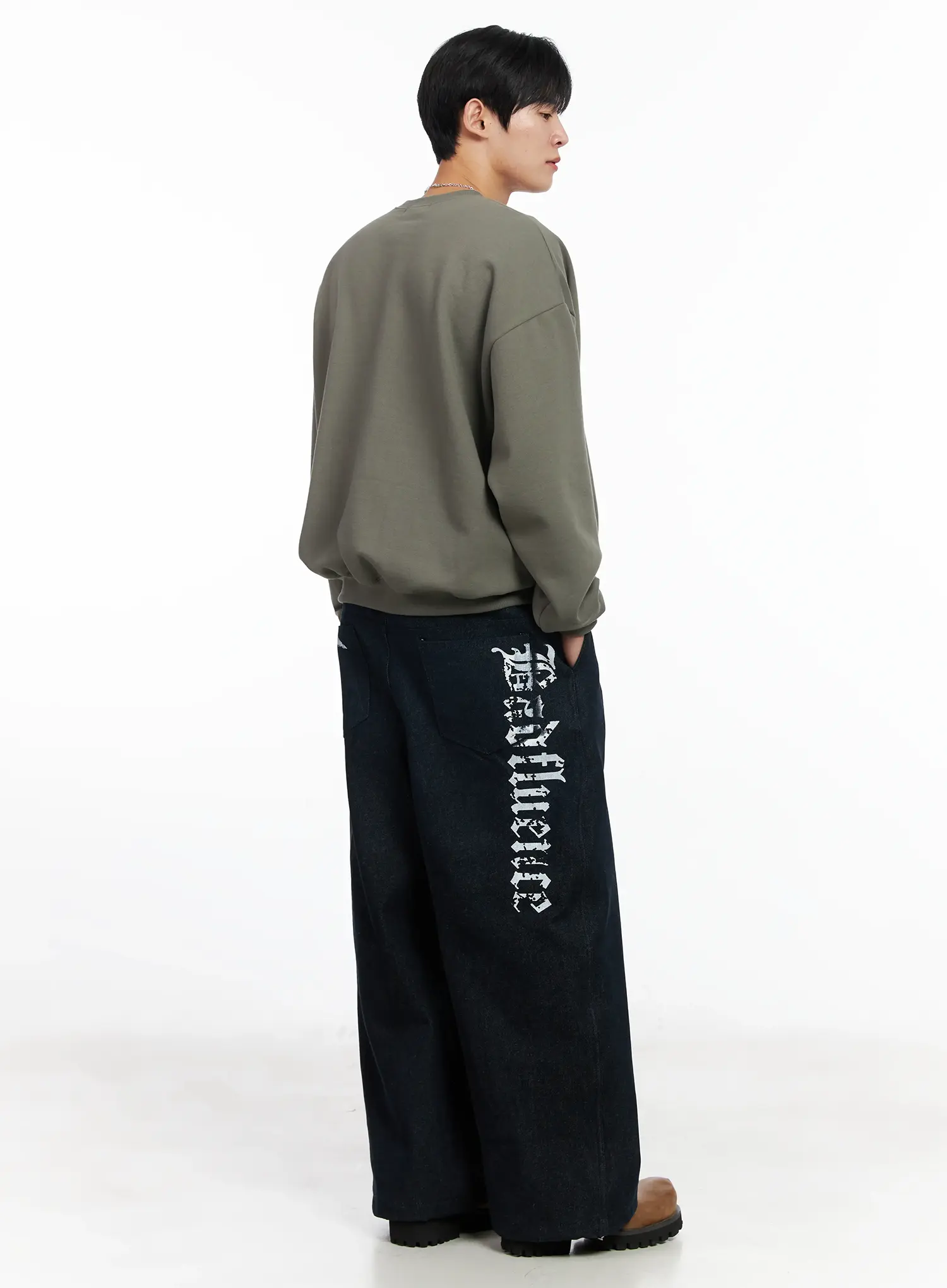 Men's Street Style Lettered Wide Jeans IJ521 - Image 2